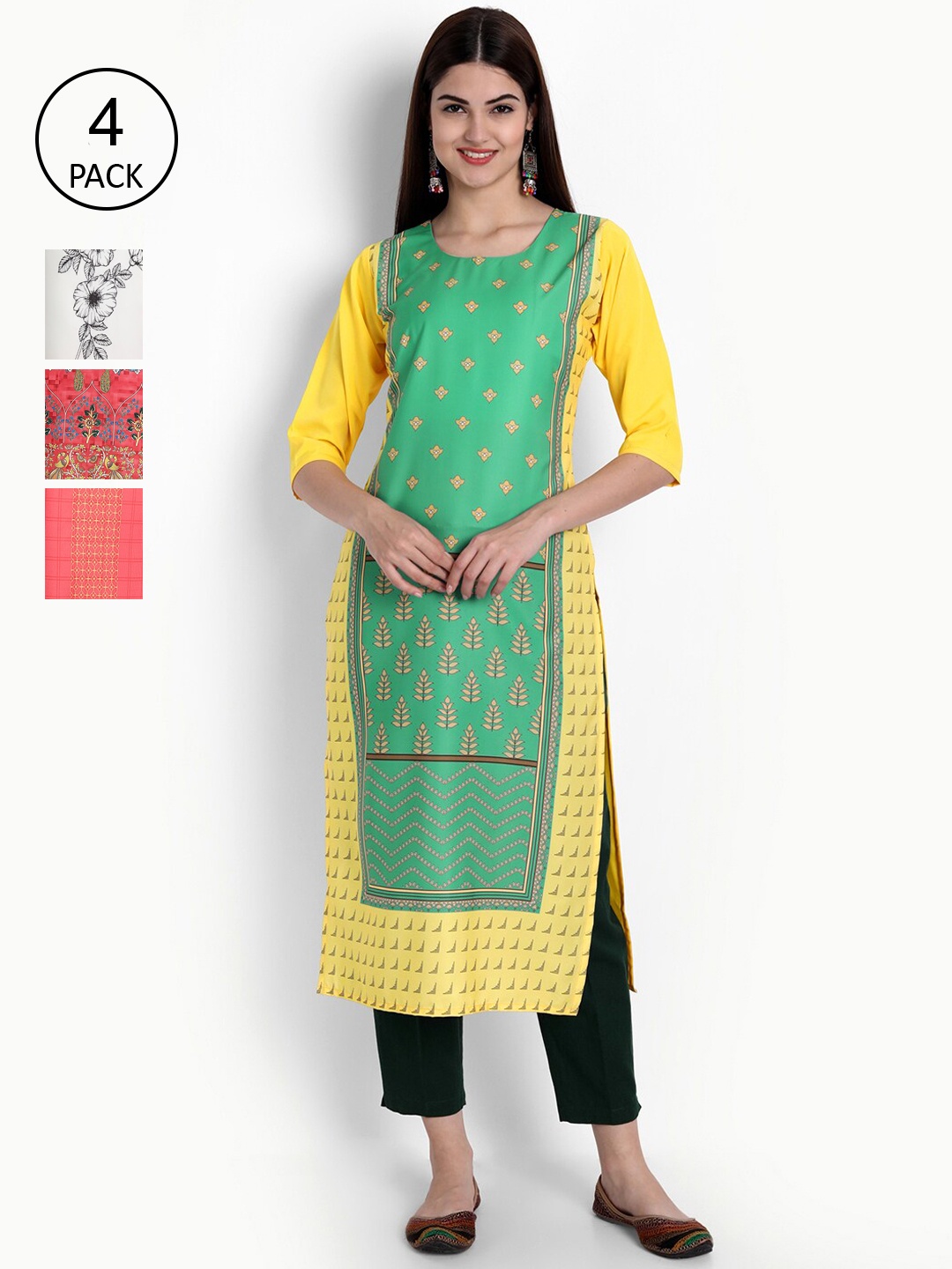 Ethnic Basket Women Pack Of 4 Digital Print Straight Kurtas, Multi