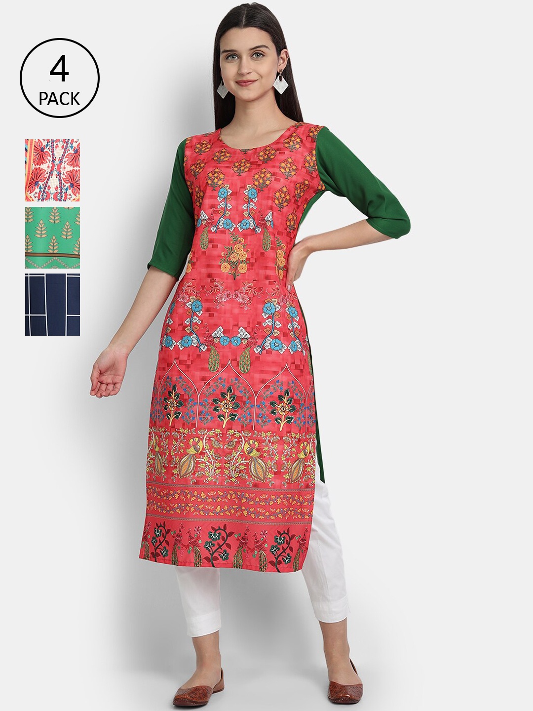 Ethnic basket Women Pack of 4 Multicoloured Ethnic Motifs Printed Crepe Kurta, Multi
Ethnic basket Women Pack of 4 Multicoloured Ethnic Motifs Printed Crepe Kurta, Multi