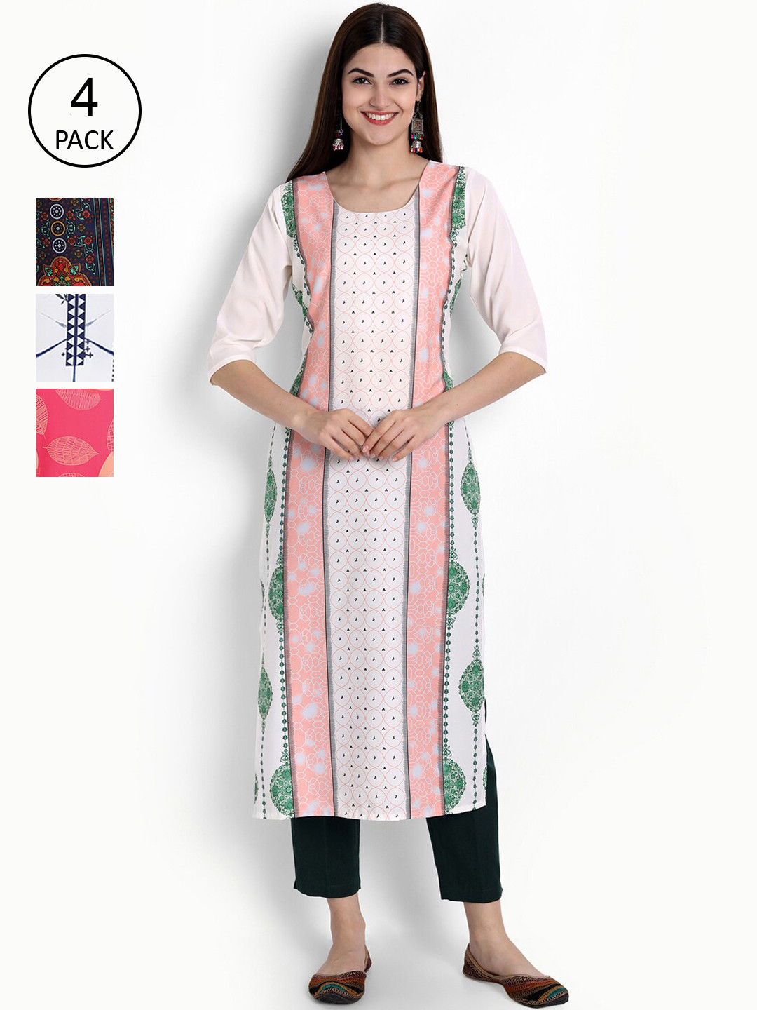 Ethnic basket Women Pack of 4 Multicoloured Ethnic Motifs Printed Crepe Kurta, Multi
Ethnic basket Women Pack of 4 Multicoloured Ethnic Motifs Printed Crepe Kurta, Multi