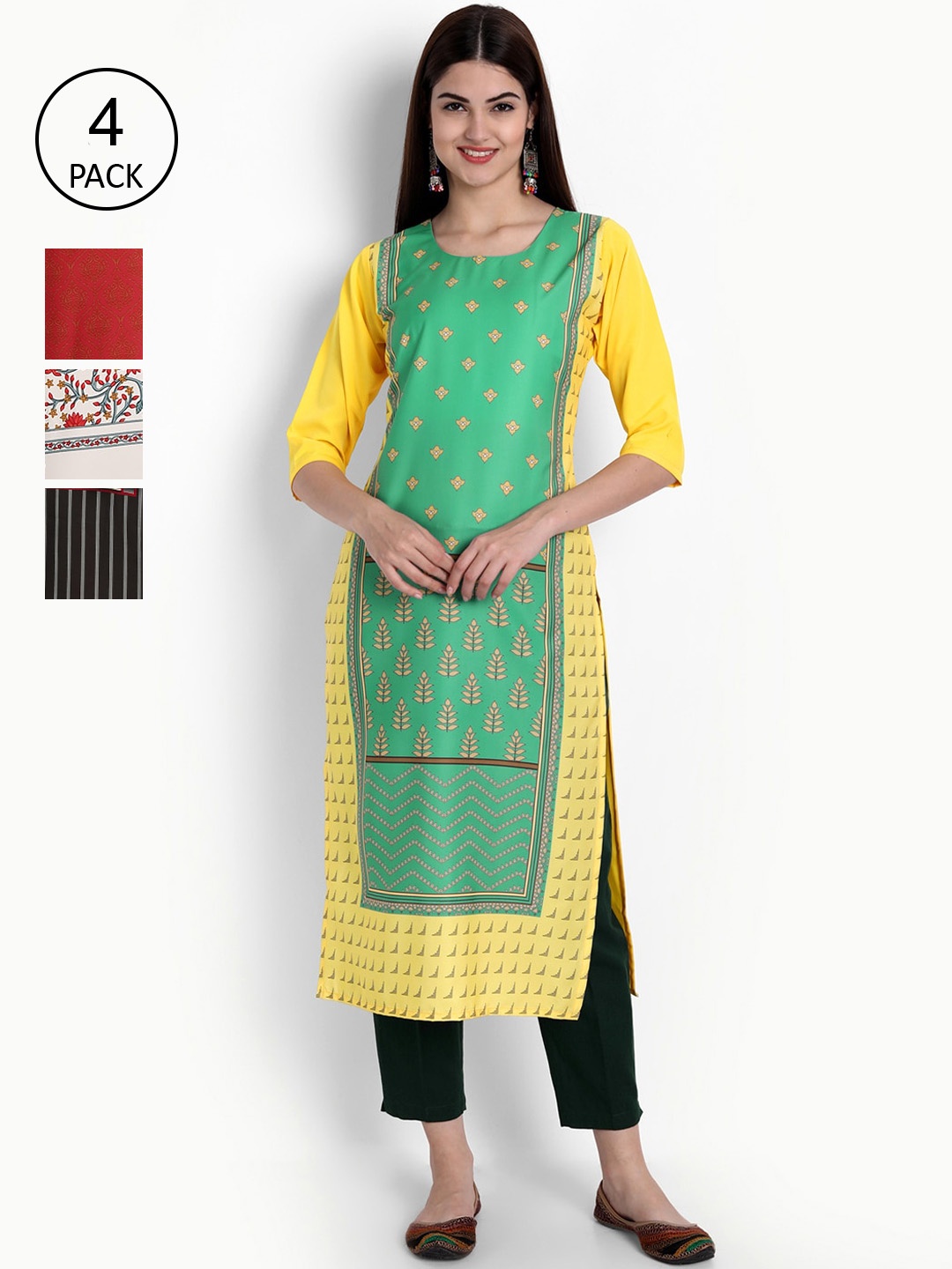 Ethnic basket Women Pack Of 4 Multicoloured Ethnic Motifs Printed Crepe Kurta, Multi
Ethnic basket Women Pack Of 4 Multicoloured Ethnic Motifs Printed Crepe Kurta, Multi