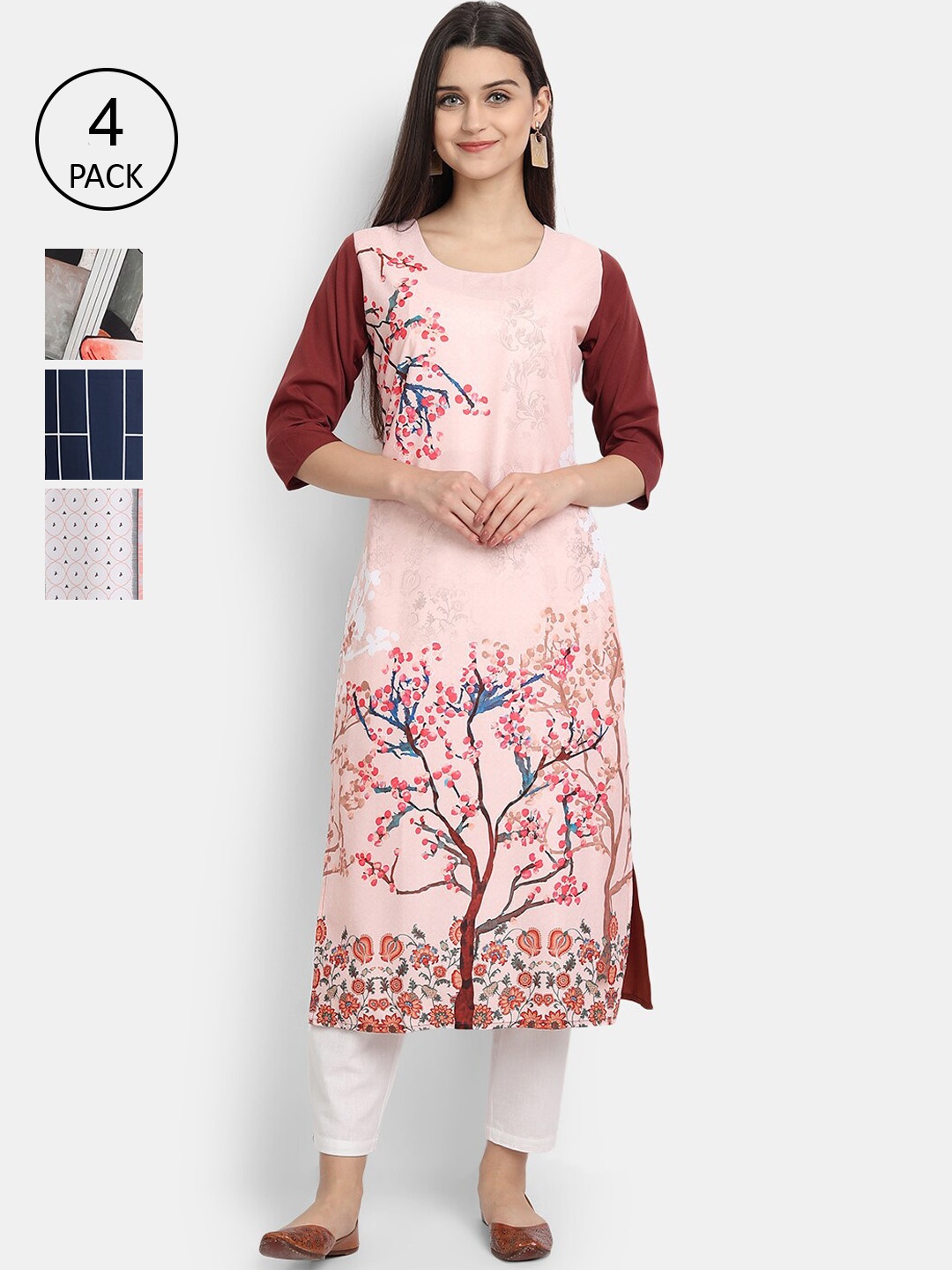 Ethnic basket Women Multicoloured Geometric Printed Patchwork Crepe Kurta Pack Of 4, Pink
Ethnic basket Women Multicoloured Geometric Printed Patchwork Crepe Kurta Pack Of 4, Pink