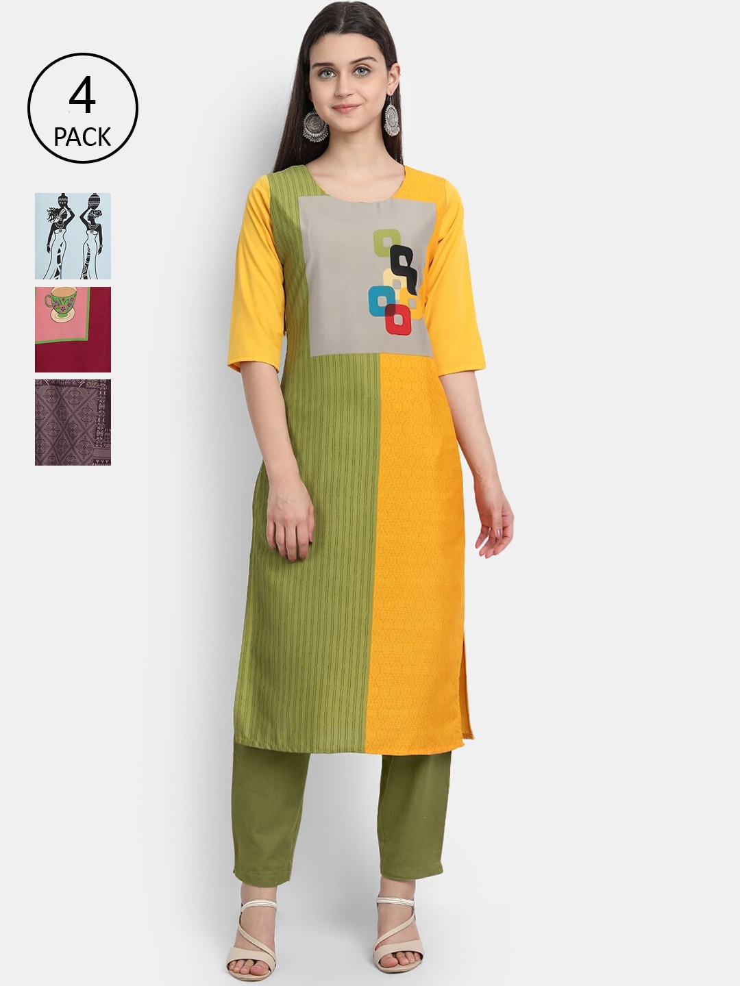 Ethnic basket Women Pack Of 4 Multicoloured Ethnic Motifs Printed Crepe Kurta, Multi
Ethnic basket Women Pack Of 4 Multicoloured Ethnic Motifs Printed Crepe Kurta, Multi
