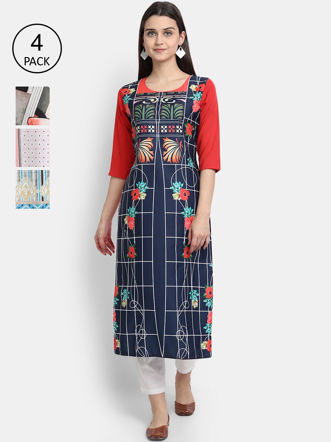 Ethnic basket Women Pack Of 4 Multicoloured Ethnic Motifs Printed Crepe Kurta, Multi
Ethnic basket Women Pack Of 4 Multicoloured Ethnic Motifs Printed Crepe Kurta, Multi