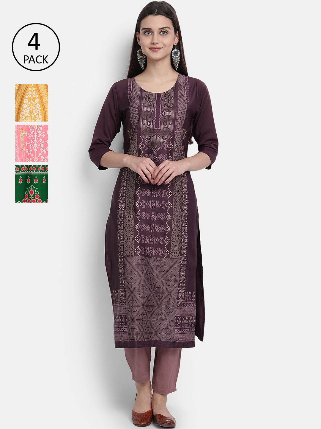 Ethnic basket Women Pack Of 4 Multicoloured Ethnic Motifs Printed Crepe Kurta, Multi
Ethnic basket Women Pack Of 4 Multicoloured Ethnic Motifs Printed Crepe Kurta, Multi
