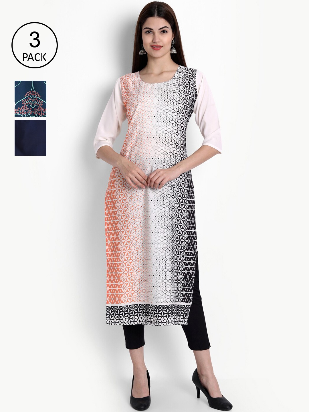 Ethnic Basket Women Pack Of 3 Digital Print Straight Kurtas, Multi