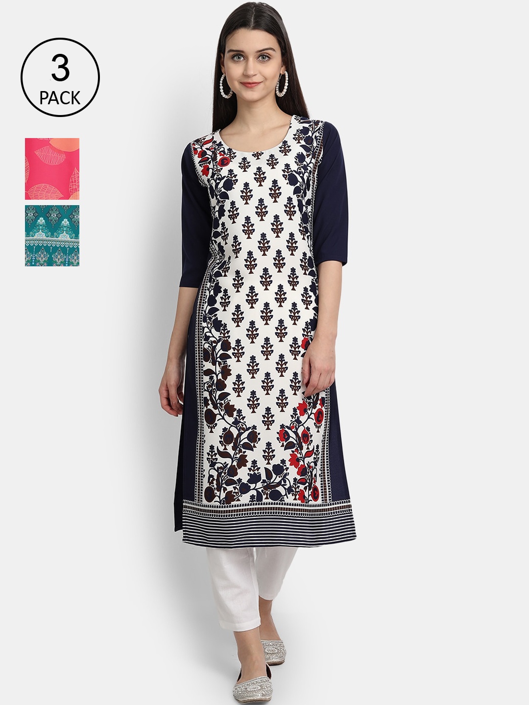 Ethnic basket Women Pack of 3 Multicoloured Ethnic Motifs Printed Crepe Kurta, Multi
Ethnic basket Women Pack of 3 Multicoloured Ethnic Motifs Printed Crepe Kurta, Multi
