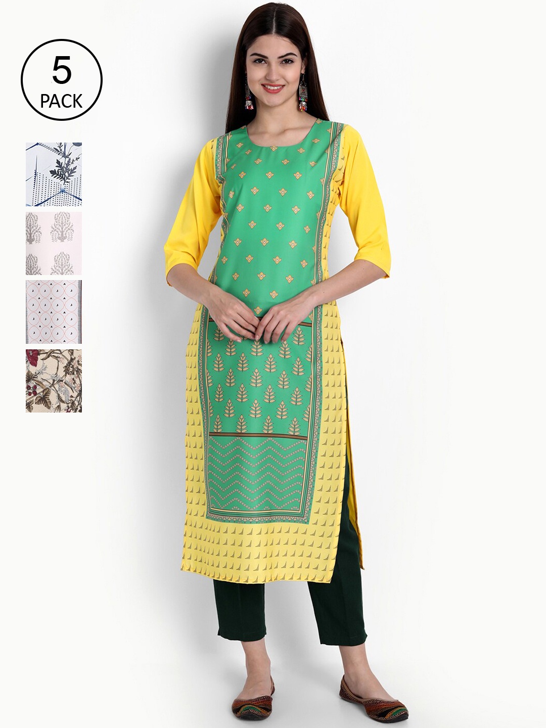 Ethnic basket Women Pack Of 5 Multicoloured Ethnic Motifs Printed Crepe Kurta, Multi
Ethnic basket Women Pack Of 5 Multicoloured Ethnic Motifs Printed Crepe Kurta, Multi