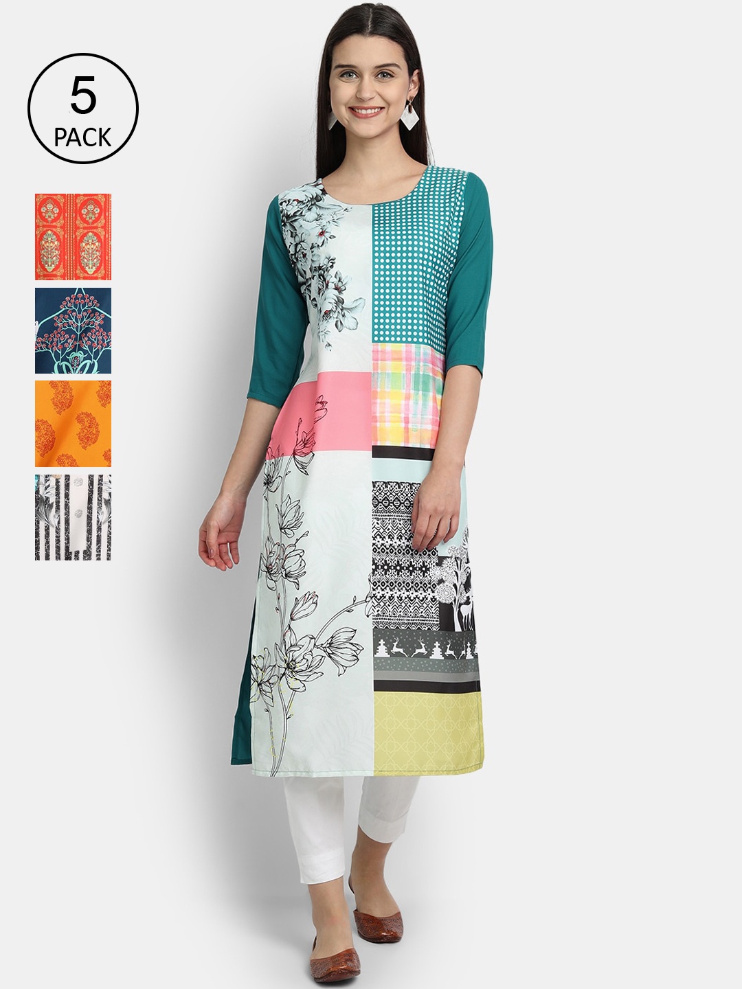 Ethnic basket Women Pack Of 5 Multicoloured Ethnic Motifs Printed Crepe Kurta, Multi
Ethnic basket Women Pack Of 5 Multicoloured Ethnic Motifs Printed Crepe Kurta, Multi