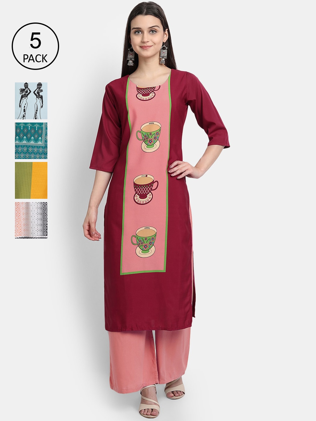 Ethnic basket Women Multicoloured Pack Of 5 Ethnic Motifs Printed Crepe Kurta, Multi
Ethnic basket Women Multicoloured Pack Of 5 Ethnic Motifs Printed Crepe Kurta, Multi