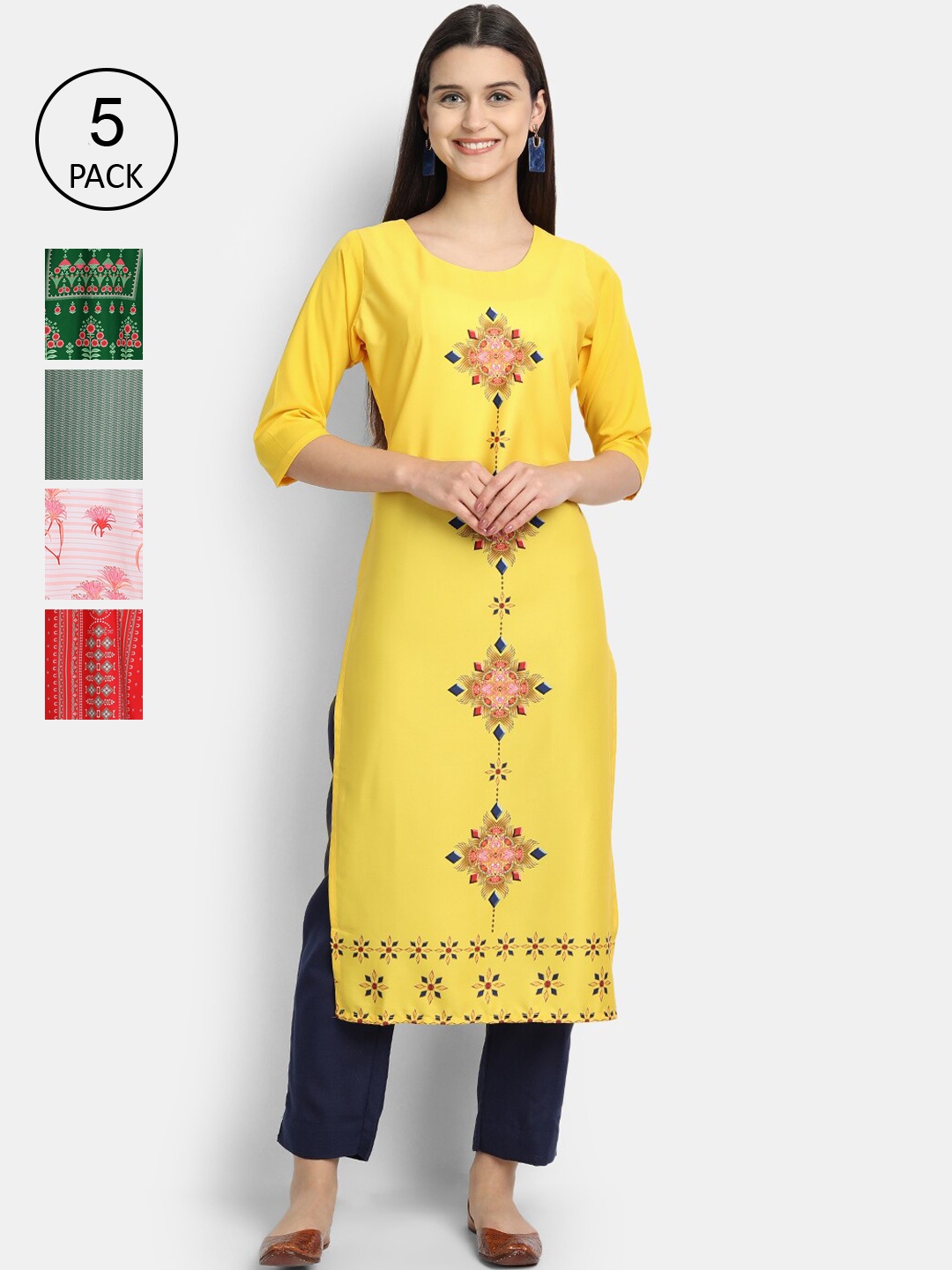 Ethnic basket Women Pack Of 5 Multicoloured Ethnic Motifs Printed Crepe Kurta, Multi
Ethnic basket Women Pack Of 5 Multicoloured Ethnic Motifs Printed Crepe Kurta, Multi