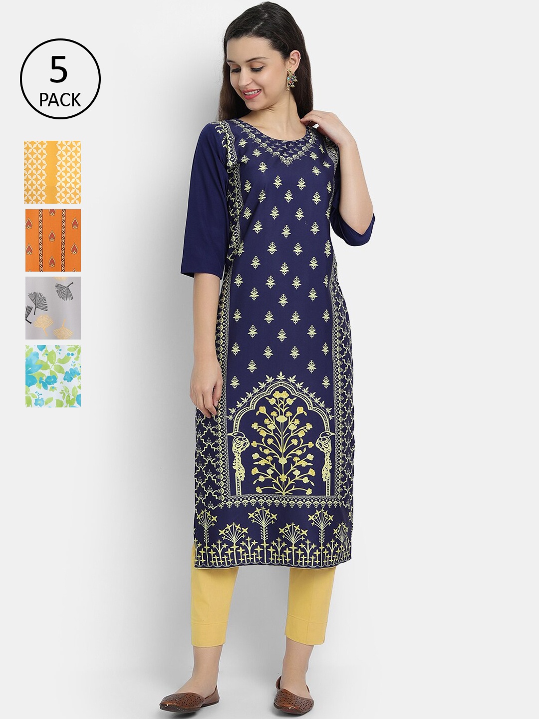 Ethnic basket Women Pack of 5 Multicoloured Ethnic Motifs Printed Crepe Kurta, Multi
Ethnic basket Women Pack of 5 Multicoloured Ethnic Motifs Printed Crepe Kurta, Multi