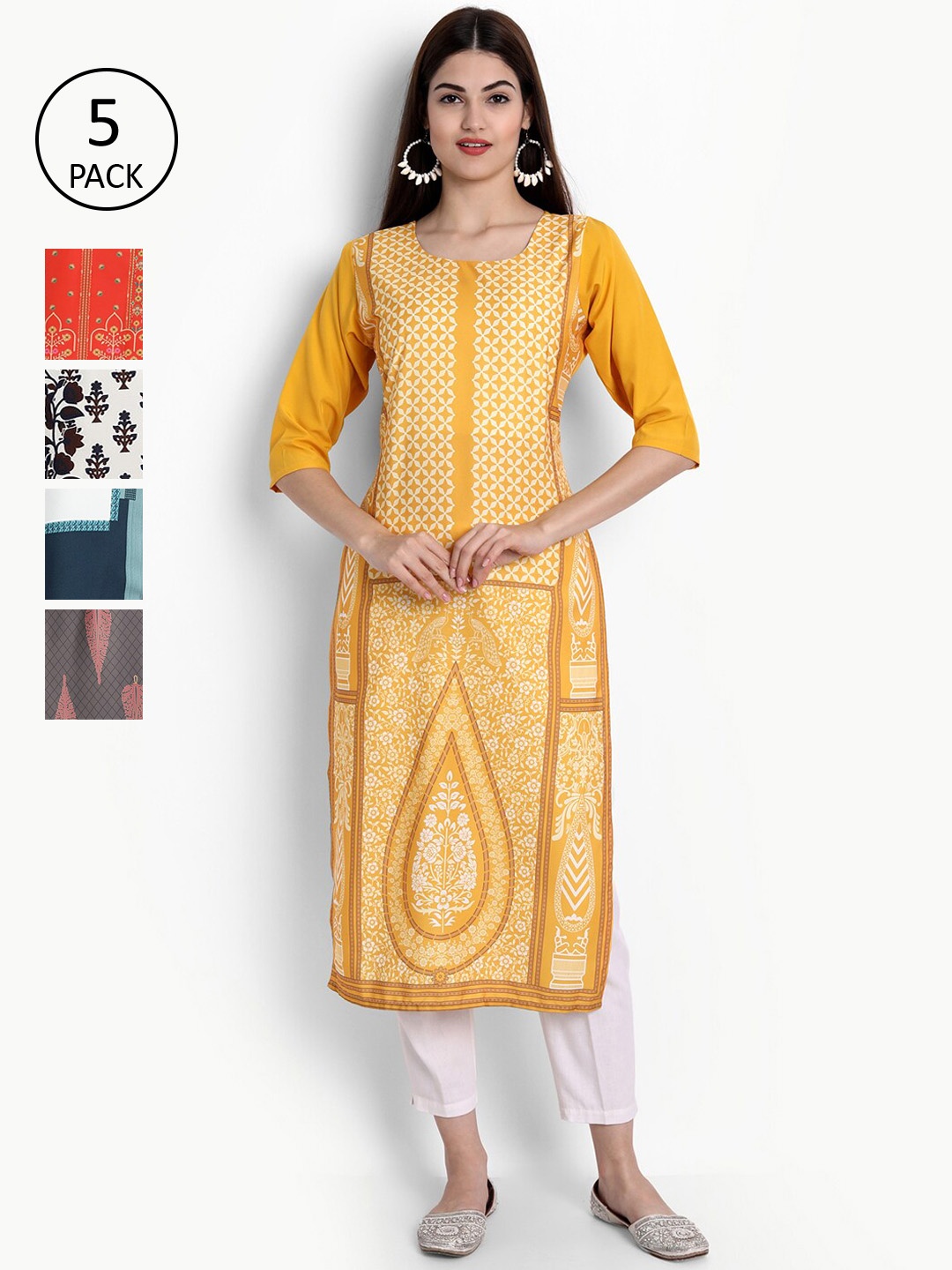 Ethnic basket Women Pack Of 5 Multicoloured Ethnic Motifs Printed Crepe Kurta, Multi
Ethnic basket Women Pack Of 5 Multicoloured Ethnic Motifs Printed Crepe Kurta, Multi