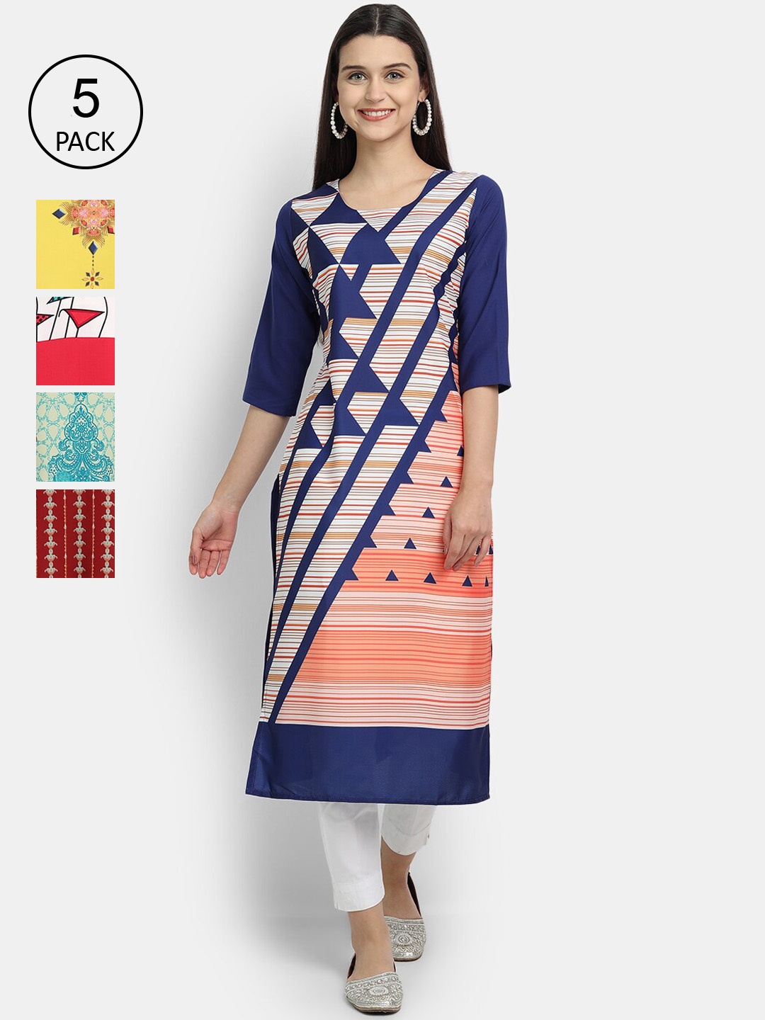 Ethnic basket Women Pack Of 5 Multicoloured Ethnic Motifs Printed Crepe Kurta, Multi
Ethnic basket Women Pack Of 5 Multicoloured Ethnic Motifs Printed Crepe Kurta, Multi