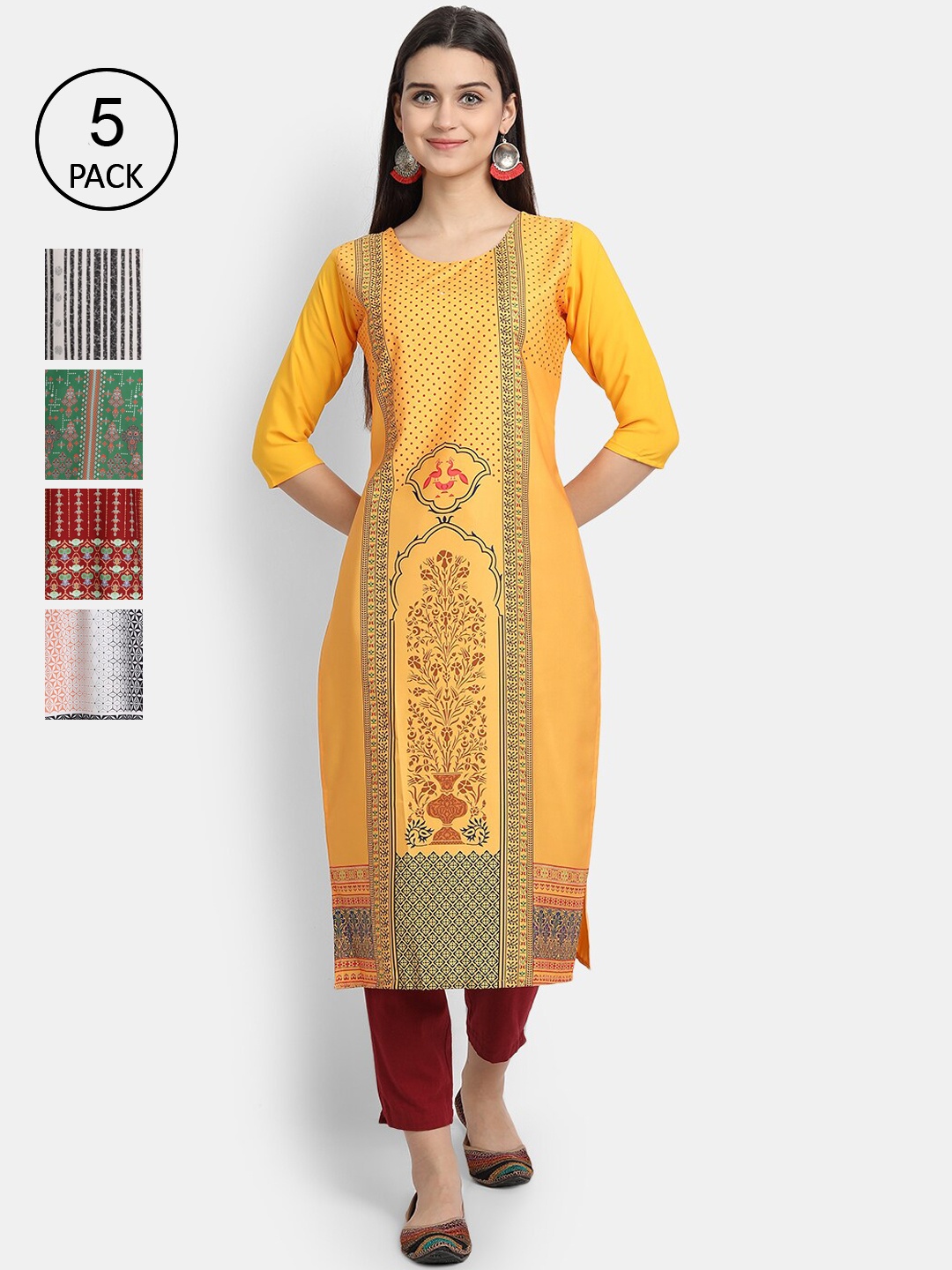Ethnic basket Women Pack Of 5 Multicoloured Ethnic Motifs Printed Crepe Kurta, Multi
Ethnic basket Women Pack Of 5 Multicoloured Ethnic Motifs Printed Crepe Kurta, Multi
