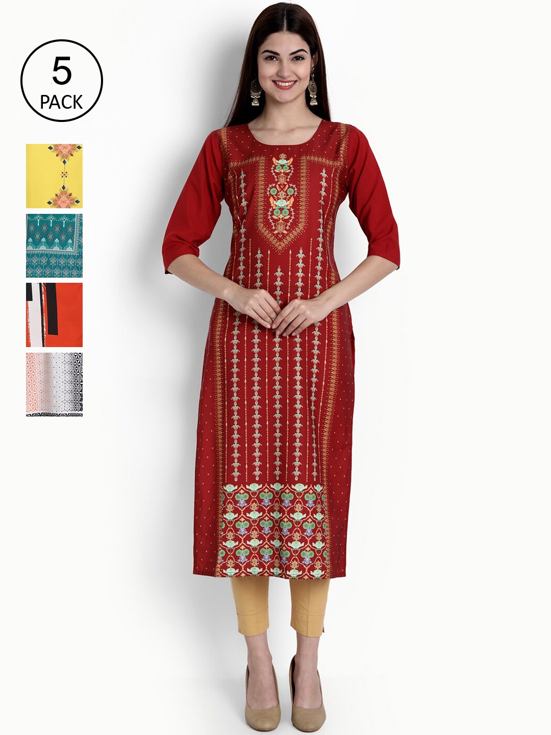 Ethnic basket Women Pack Of 5 Multicoloured Ethnic Motifs Printed Crepe Kurta, Multi
Ethnic basket Women Pack Of 5 Multicoloured Ethnic Motifs Printed Crepe Kurta, Multi