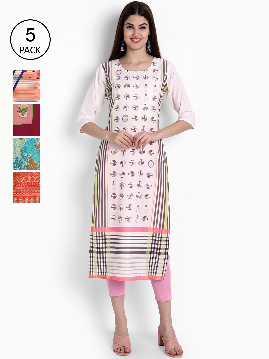 Ethnic basket Women Pack Of 5 Multicoloured Ethnic Motifs Printed Crepe Kurta, Multi
Ethnic basket Women Pack Of 5 Multicoloured Ethnic Motifs Printed Crepe Kurta, Multi