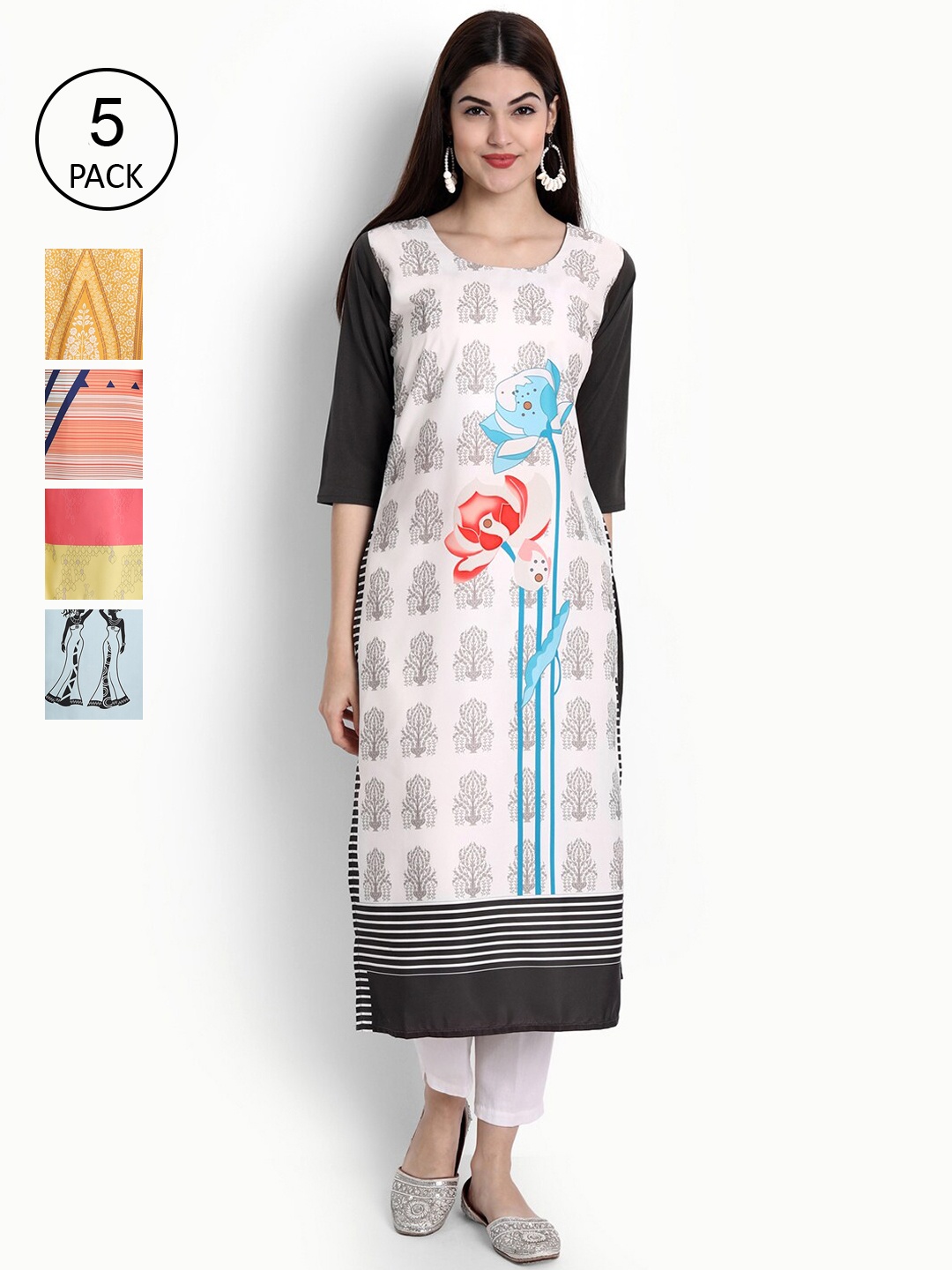 Ethnic basket Women Pack of 5 Multicoloured Ethnic Motifs Printed Crepe Kurta, Multi
Ethnic basket Women Pack of 5 Multicoloured Ethnic Motifs Printed Crepe Kurta, Multi