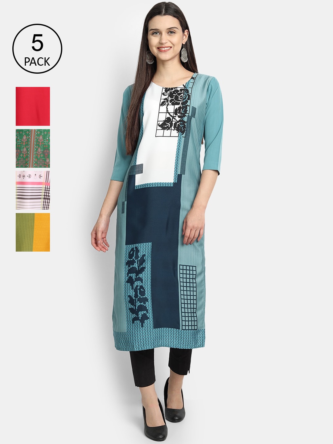 Ethnic basket Women Pack of 5 Multicoloured Ethnic Motifs Printed Crepe Kurta, Multi
Ethnic basket Women Pack of 5 Multicoloured Ethnic Motifs Printed Crepe Kurta, Multi