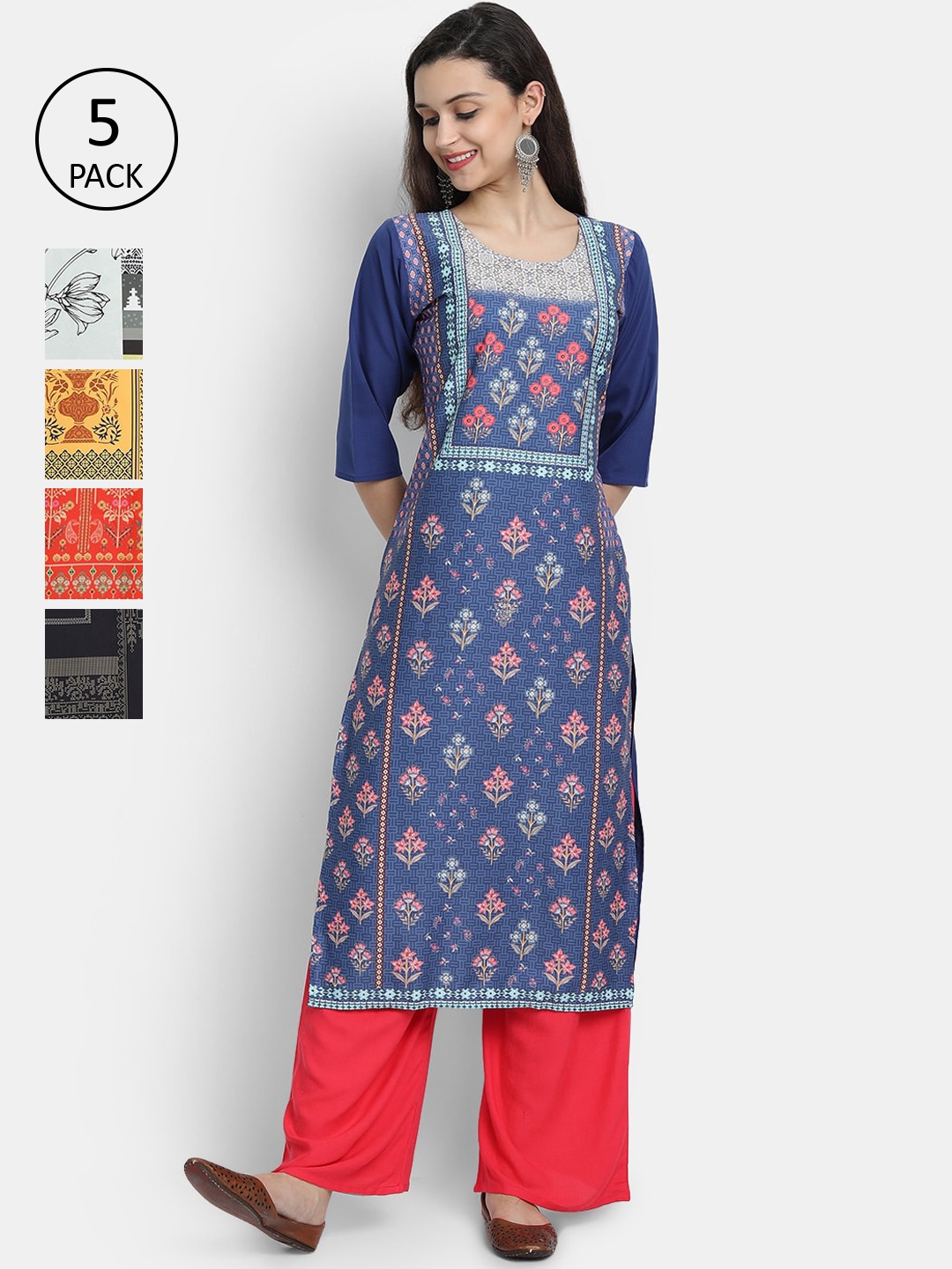 Ethnic basket Women Pack of 5 Multicoloured Ethnic Motifs Printed Crepe Kurta, Multi
Ethnic basket Women Pack of 5 Multicoloured Ethnic Motifs Printed Crepe Kurta, Multi