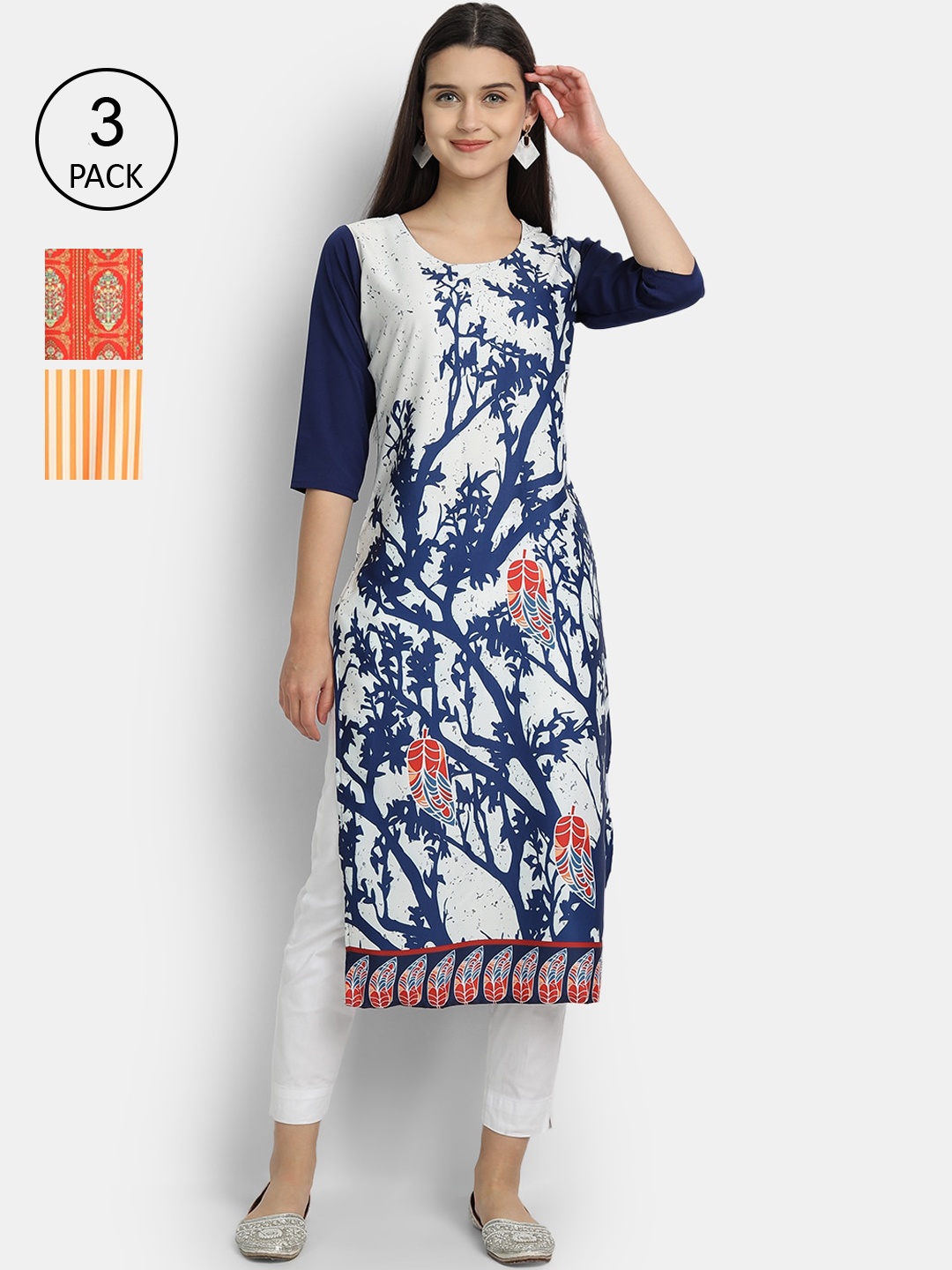 Ethnic basket Women Multicoloured Floral Printed Thread Work Crepe Kurta, Multi