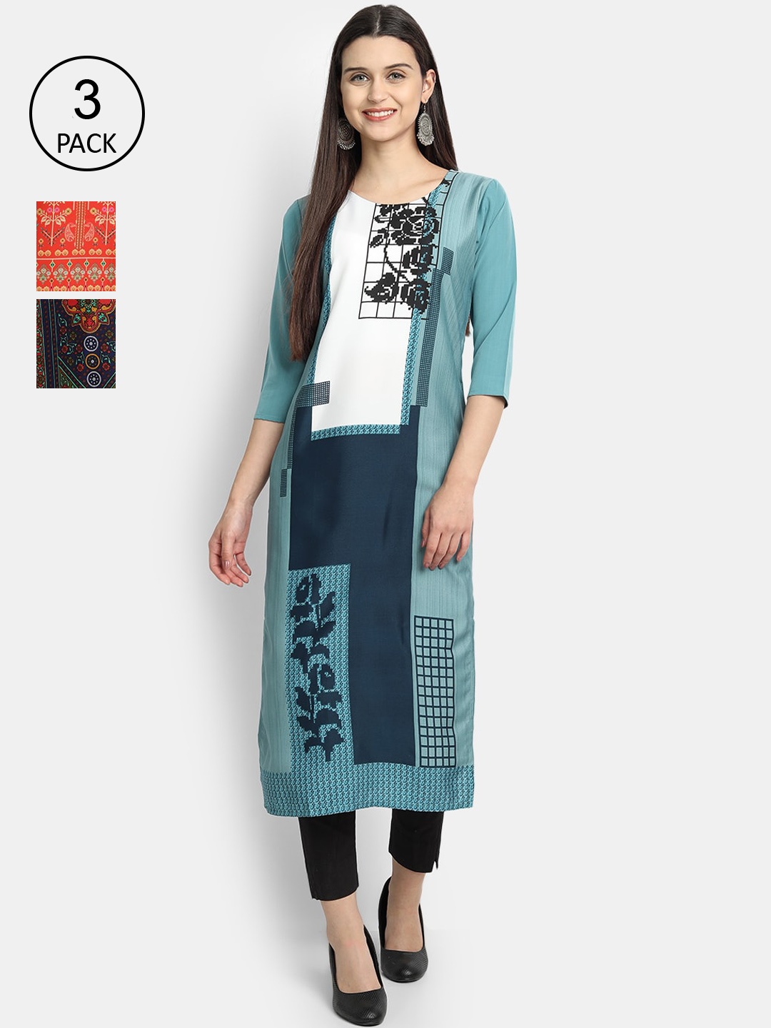 Ethnic basket Women Pack Of 3 Multicoloured Ethnic Motifs Printed Crepe Kurta, Multi
Ethnic basket Women Pack Of 3 Multicoloured Ethnic Motifs Printed Crepe Kurta, Multi