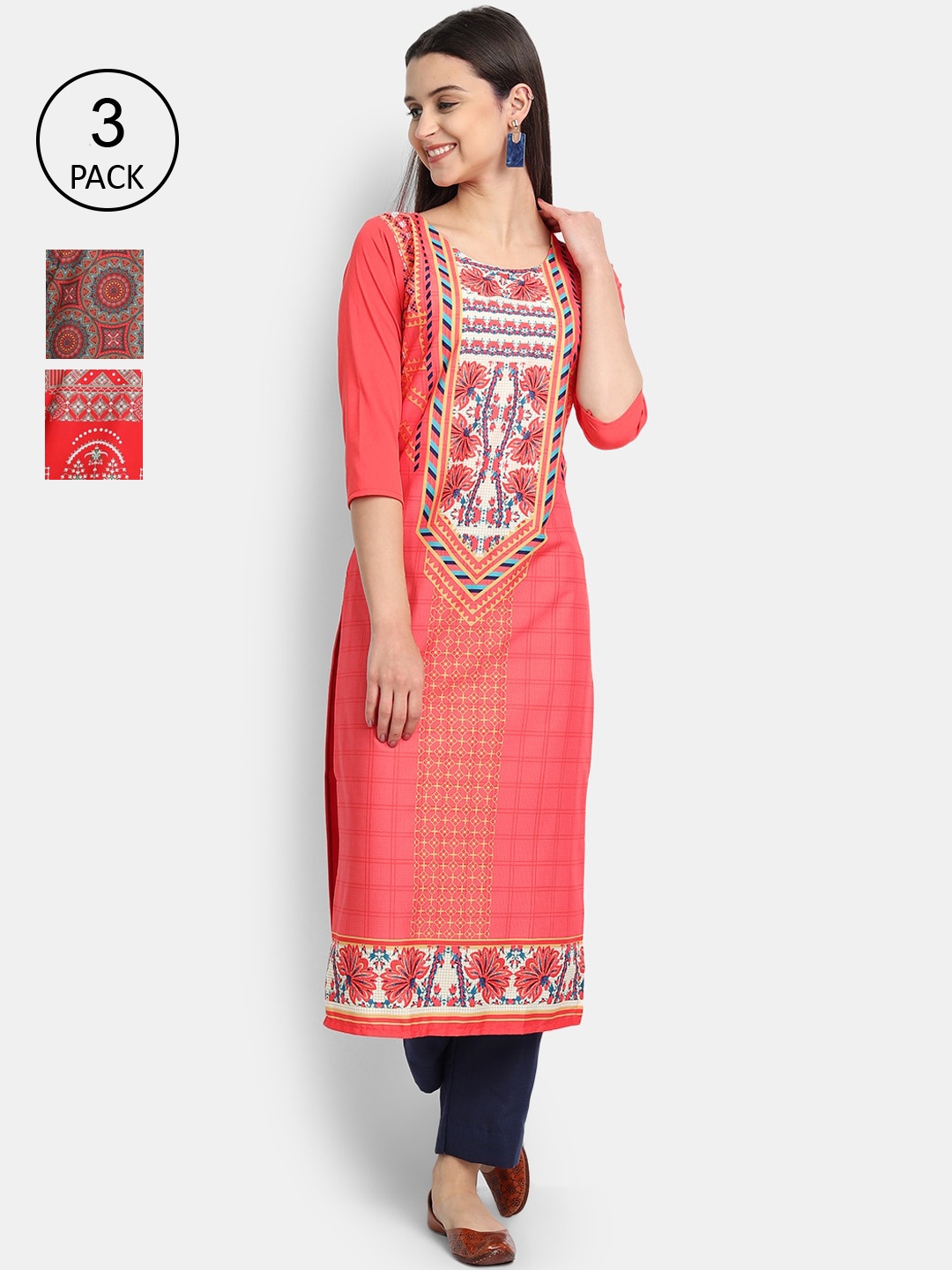 Ethnic basket Women Pack of 3 Multicoloured Ethnic Motifs Printed Crepe Kurta, Multi
Ethnic basket Women Pack of 3 Multicoloured Ethnic Motifs Printed Crepe Kurta, Multi