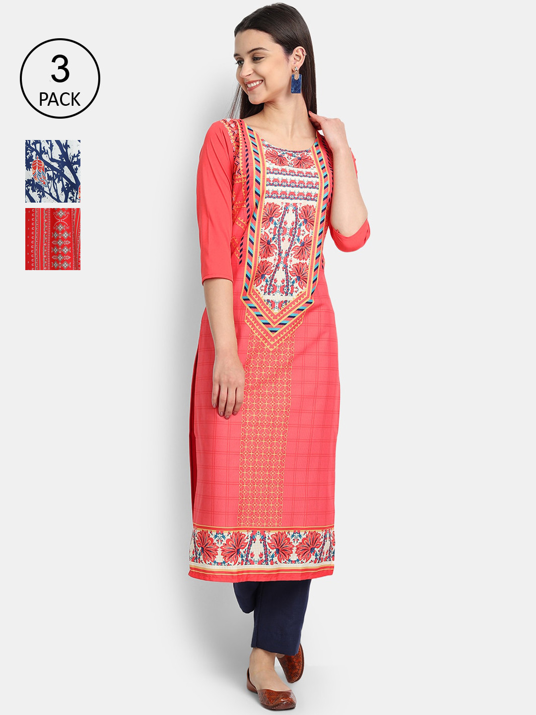 Ethnic basket Women Pack of 3 Orange & Navy Blue Ethnic Motifs Printed Crepe Kurtas
Ethnic basket Women Pack of 3 Orange & Navy Blue Ethnic Motifs Printed Crepe Kurtas