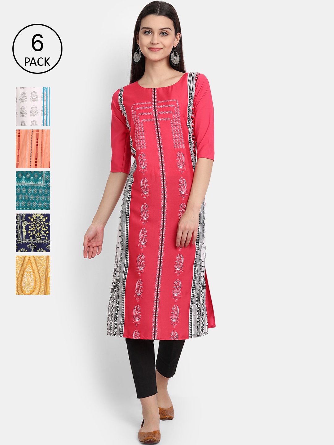 Ethnic basket Women Pack of 6 Multicoloured Ethnic Motifs Printed Crepe Kurta, Multi
Ethnic basket Women Pack of 6 Multicoloured Ethnic Motifs Printed Crepe Kurta, Multi
