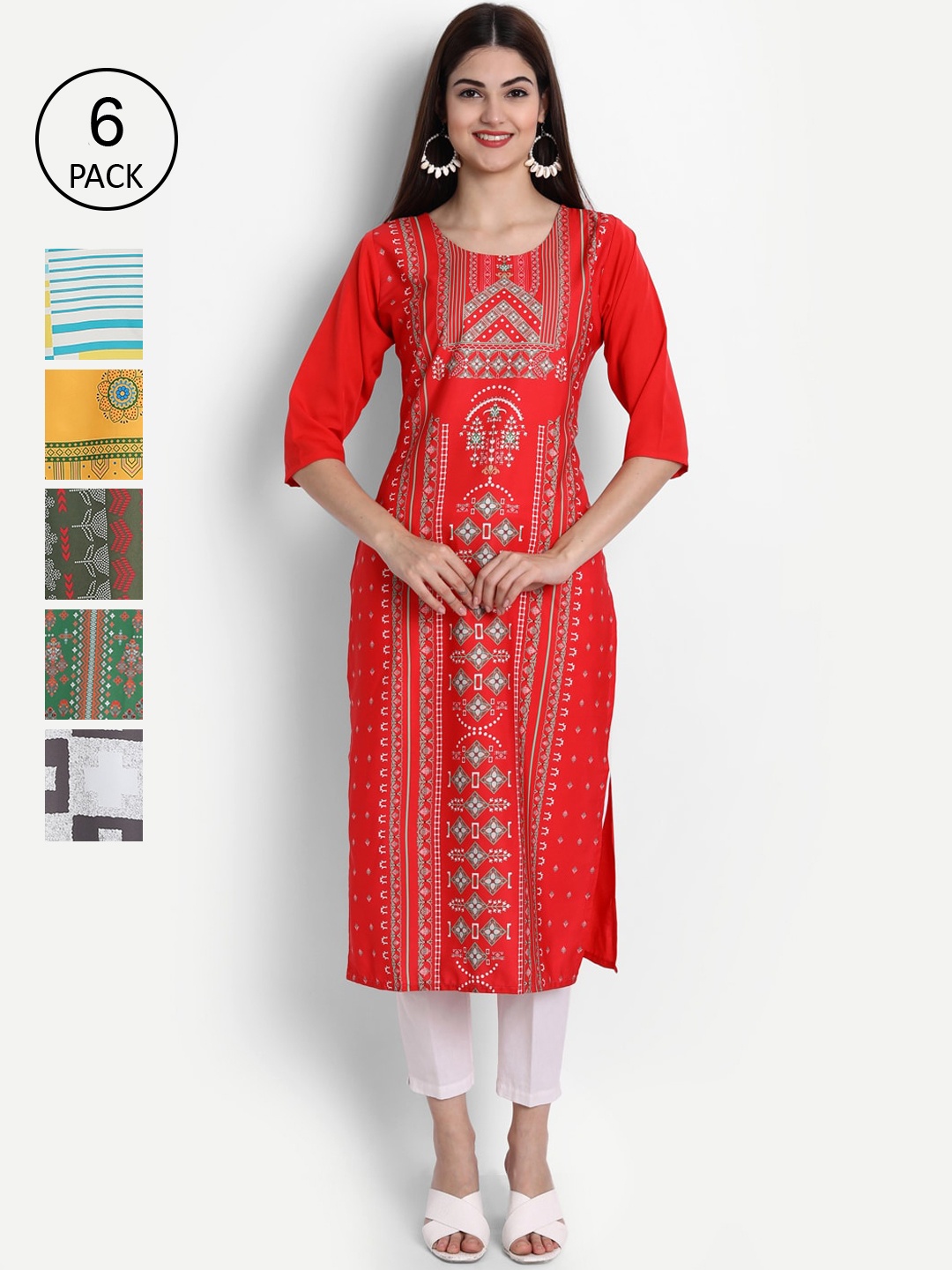 Ethnic basket Women Pack of 6 Multicoloured Ethnic Motifs Printed Crepe Kurta, Multi
Ethnic basket Women Pack of 6 Multicoloured Ethnic Motifs Printed Crepe Kurta, Multi