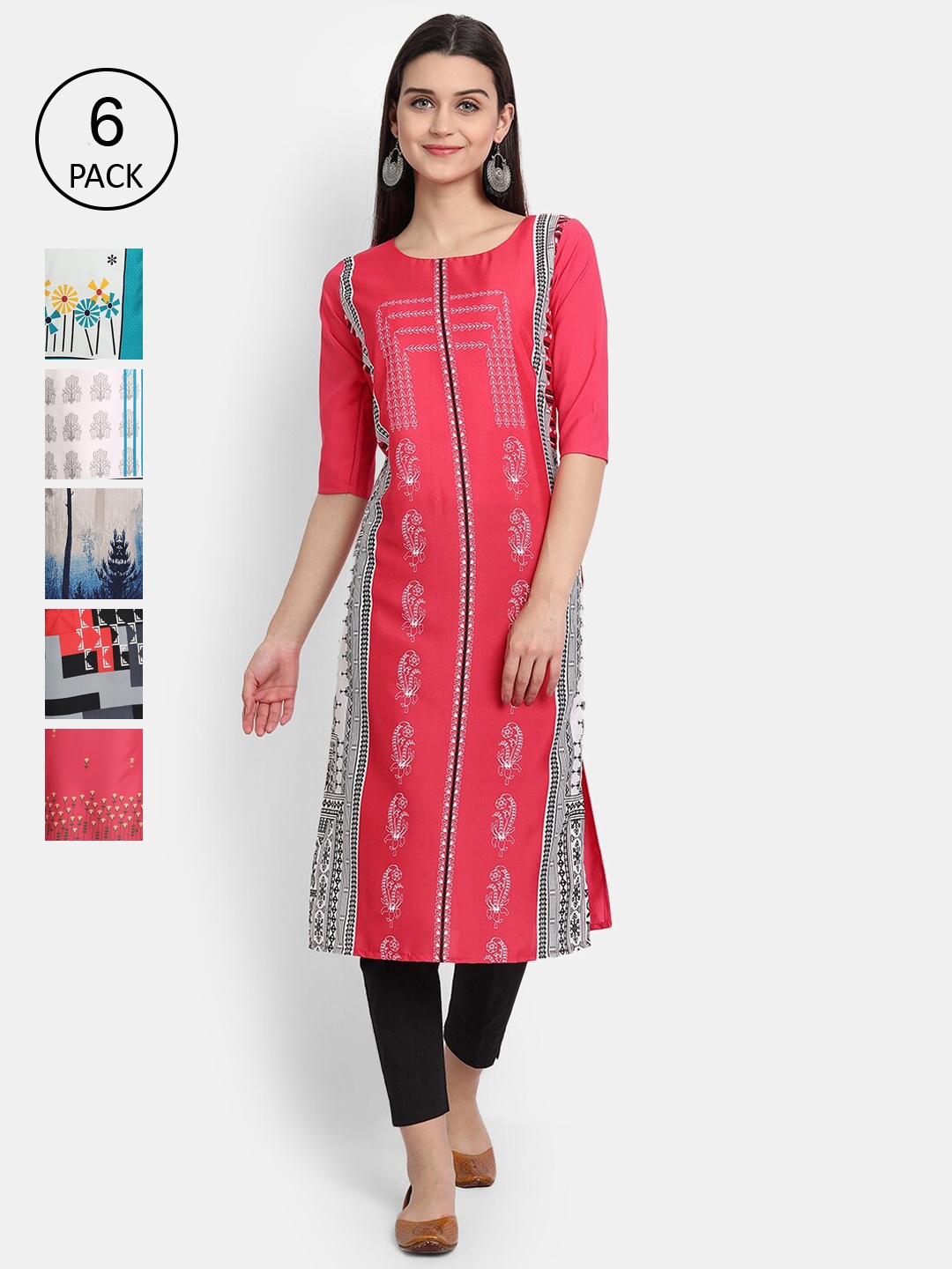 Ethnic basket Women Pack of 6 Multicoloured Ethnic Motifs Printed Thread Work Crepe Kurta, Multi
Ethnic basket Women Pack of 6 Multicoloured Ethnic Motifs Printed Thread Work Crepe Kurta, Multi