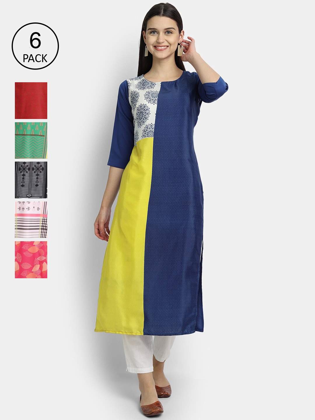 Ethnic basket Women Pack Of 6 Multicoloured Ethnic Motifs Printed Crepe Kurta, Multi
Ethnic basket Women Pack Of 6 Multicoloured Ethnic Motifs Printed Crepe Kurta, Multi