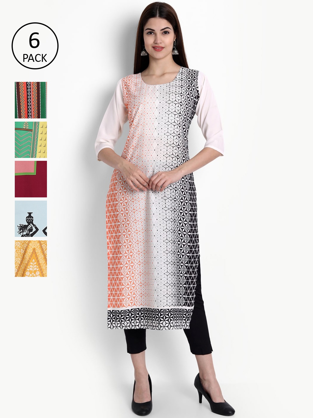 Ethnic basket Women Pack of 6 Multicoloured Ethnic Motifs Printed Crepe Kurta, Multi
Ethnic basket Women Pack of 6 Multicoloured Ethnic Motifs Printed Crepe Kurta, Multi