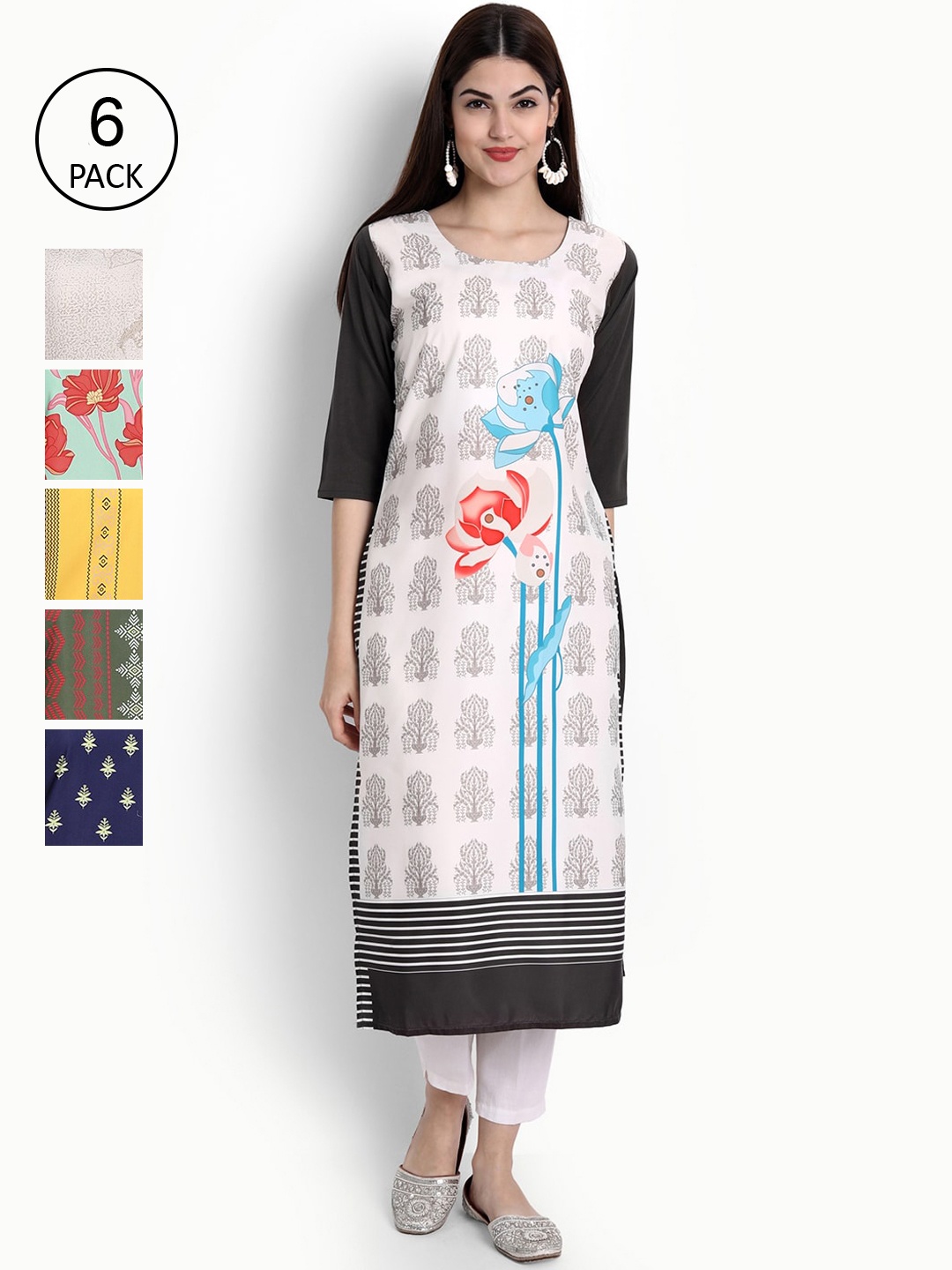 Ethnic basket Women Pack of 6 Multicoloured Ethnic Motifs Printed Crepe Kurta, Multi
Ethnic basket Women Pack of 6 Multicoloured Ethnic Motifs Printed Crepe Kurta, Multi