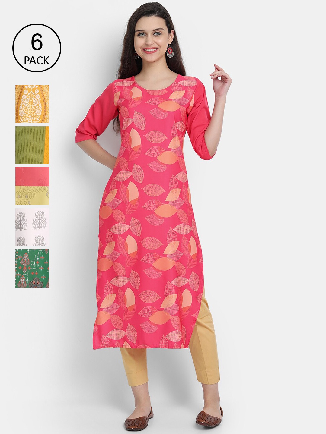 Ethnic basket Women Pack of 6 Multicoloured Ethnic Motifs Printed Crepe Kurta, Multi
Ethnic basket Women Pack of 6 Multicoloured Ethnic Motifs Printed Crepe Kurta, Multi