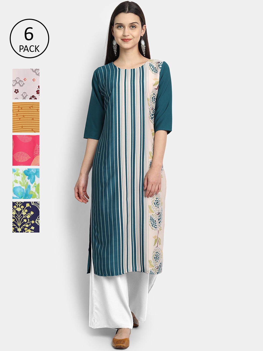 Ethnic basket Women Multicoloured Pack Of 6 Ethnic Motifs Printed Crepe Kurta, Multi
Ethnic basket Women Multicoloured Pack Of 6 Ethnic Motifs Printed Crepe Kurta, Multi