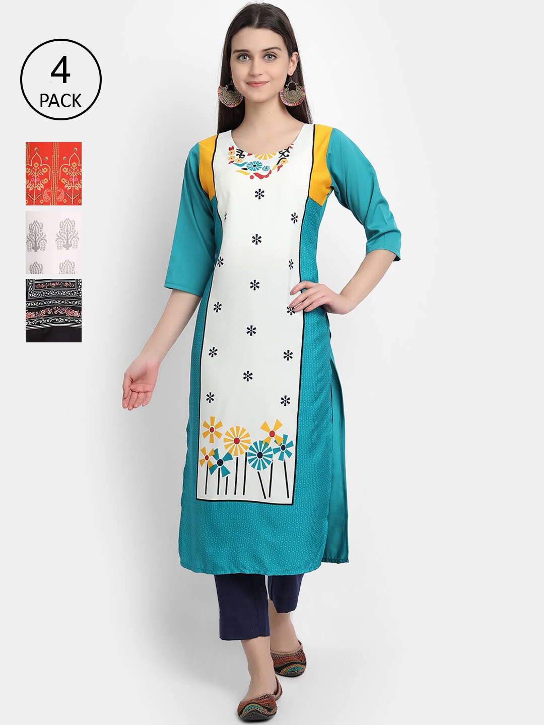 Ethnic basket Women Multicoloured Pack Of 4 Ethnic Motifs Printed Crepe Kurta, Multi
Ethnic basket Women Multicoloured Pack Of 4 Ethnic Motifs Printed Crepe Kurta, Multi