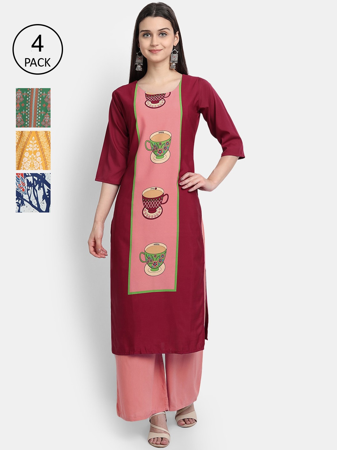 Ethnic basket Women Multicoloured Pack Of 4 Ethnic Motifs Printed Crepe Kurta, Multi
Ethnic basket Women Multicoloured Pack Of 4 Ethnic Motifs Printed Crepe Kurta, Multi