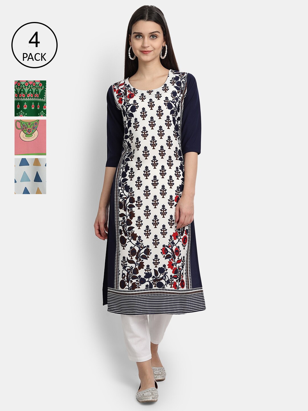 Ethnic basket Women Multicoloured Pack Of 4 Ethnic Motifs Printed Crepe Kurta, Multi
Ethnic basket Women Multicoloured Pack Of 4 Ethnic Motifs Printed Crepe Kurta, Multi