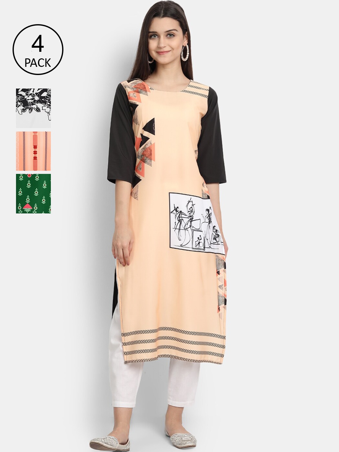 Ethnic basket Women Multicoloured Set of 4 Ethnic Motifs Printed Crepe Kurta, Multi
Ethnic basket Women Multicoloured Set of 4 Ethnic Motifs Printed Crepe Kurta, Multi