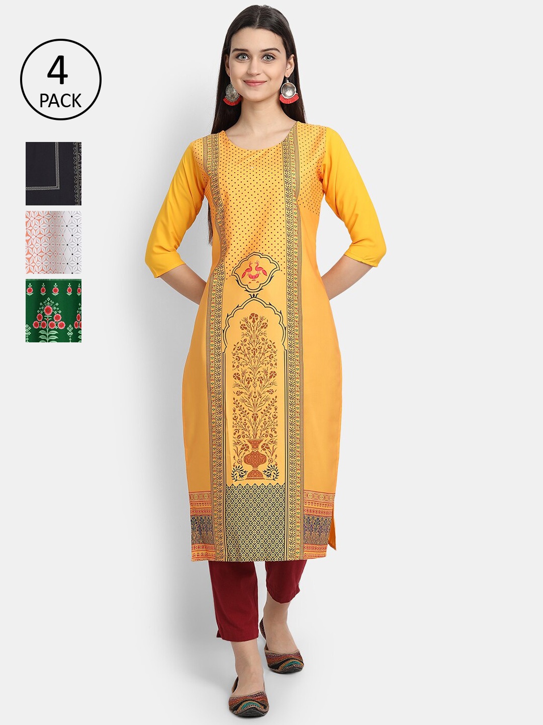 Ethnic basket Women Multicoloured Pack Of 4 Ethnic Motifs Printed Crepe Kurta, Multi
Ethnic basket Women Multicoloured Pack Of 4 Ethnic Motifs Printed Crepe Kurta, Multi
