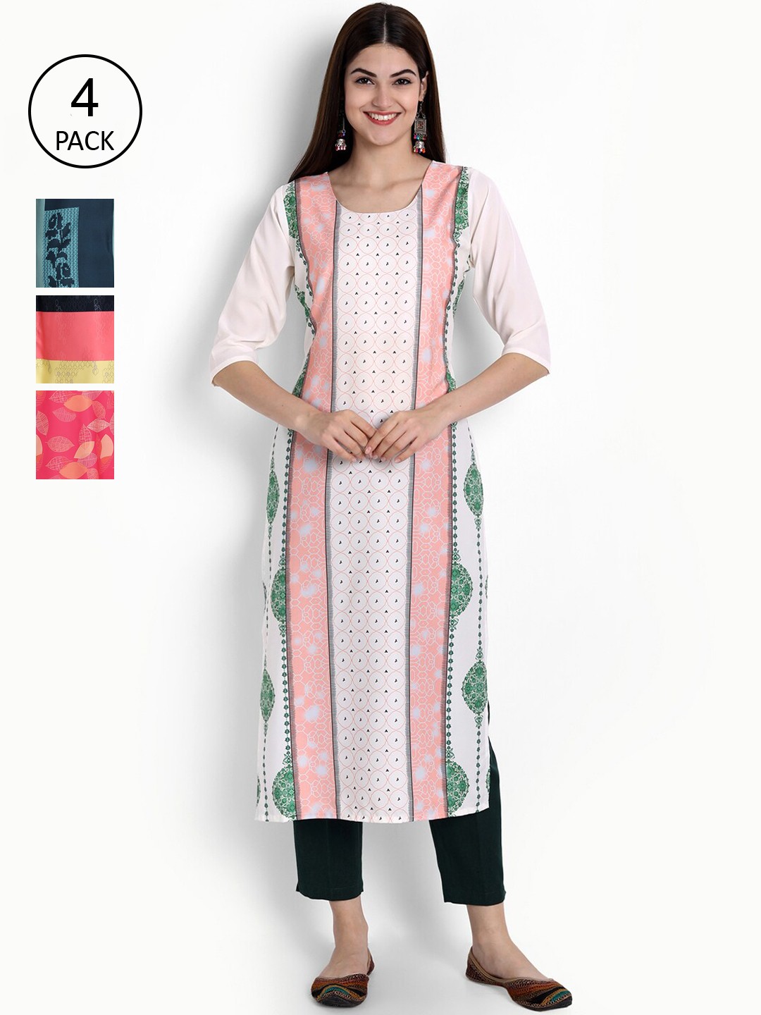 Ethnic basket Women Multicoloured Pack Of 4 Ethnic Motifs Printed Crepe Kurta, Multi
Ethnic basket Women Multicoloured Pack Of 4 Ethnic Motifs Printed Crepe Kurta, Multi
