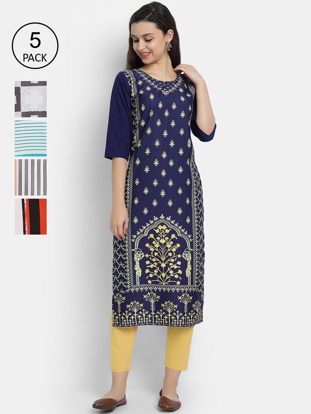 Ethnic basket Women Pack Of 5 Multicoloured Ethnic Motifs Printed Crepe Kurta, Multi
Ethnic basket Women Pack Of 5 Multicoloured Ethnic Motifs Printed Crepe Kurta, Multi