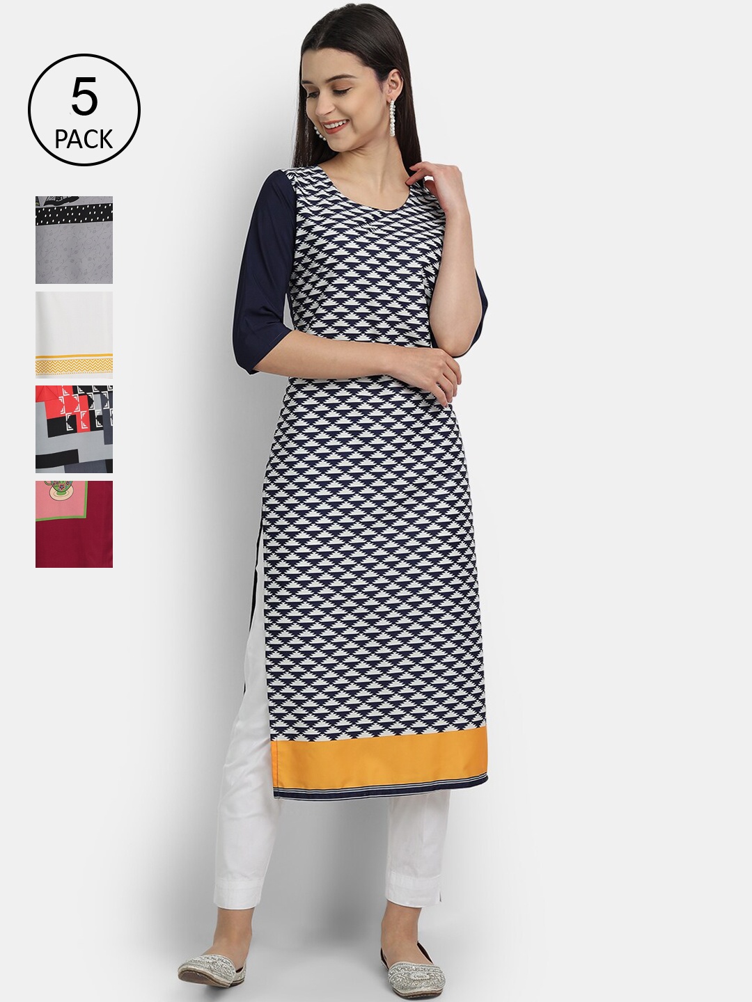 Ethnic basket Women Pack Of 4 Digital Printed Crepe Kurta, Grey