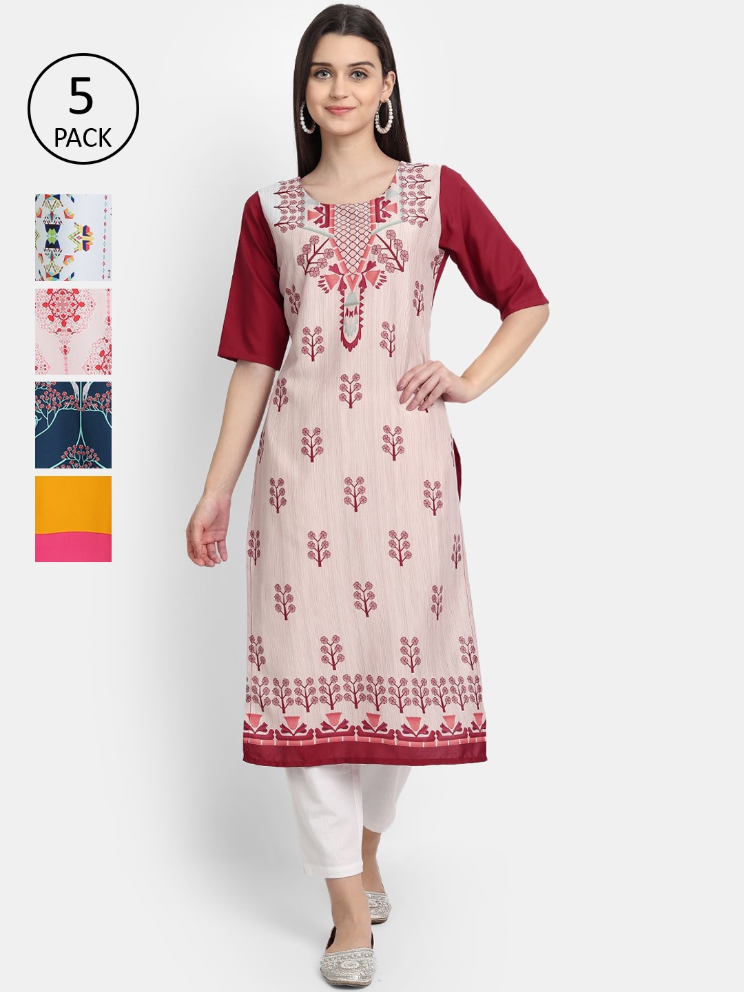 Ethnic basket Women Multicoloured Pack Of 5 Ethnic Motifs Printed Crepe Kurta, Multi
Ethnic basket Women Multicoloured Pack Of 5 Ethnic Motifs Printed Crepe Kurta, Multi