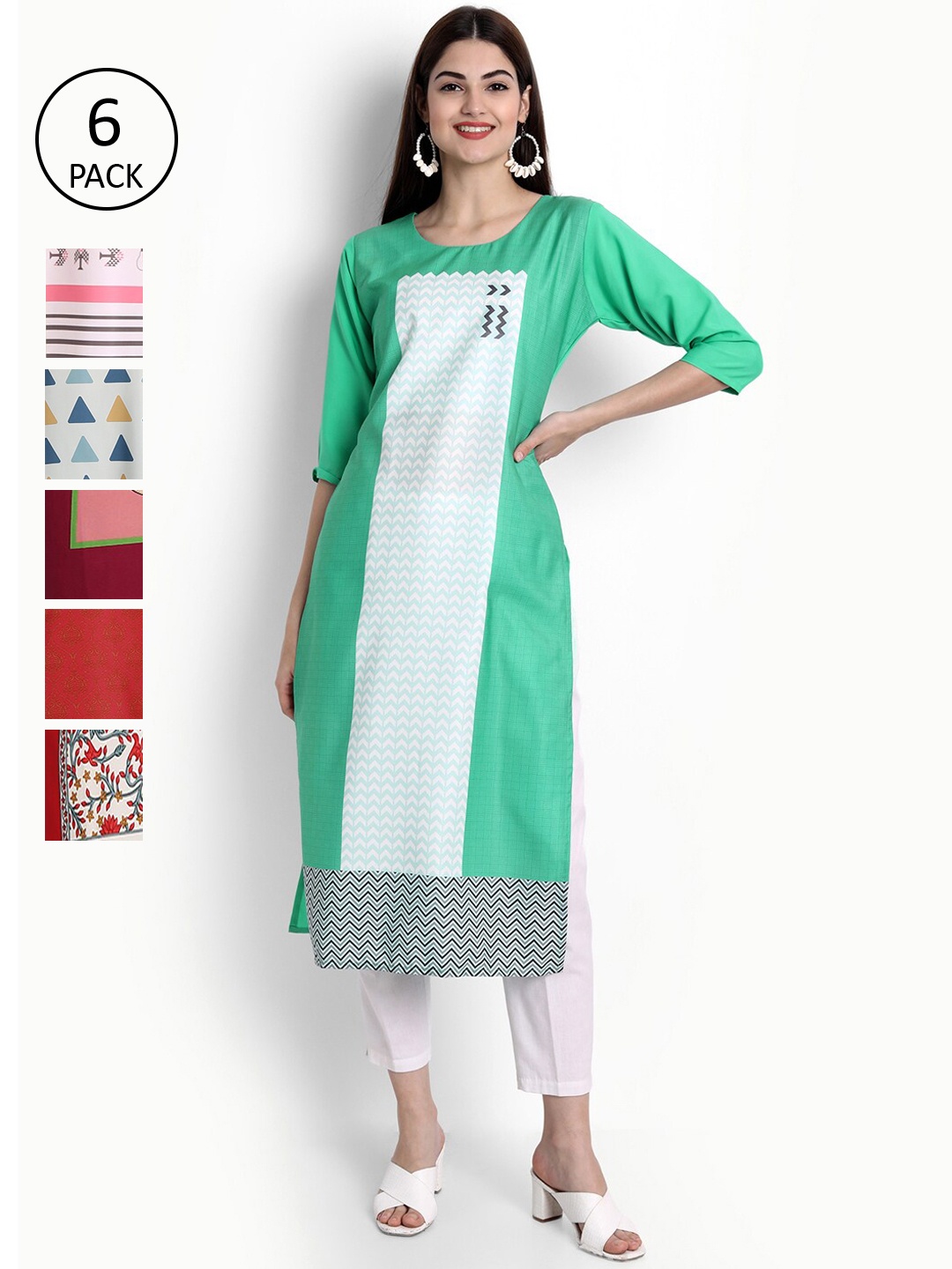 Ethnic basket Women Pack of 6 Sea Green & Red Ethnic Motifs Printed Crepe Kurtas
Ethnic basket Women Pack of 6 Sea Green & Red Ethnic Motifs Printed Crepe Kurtas