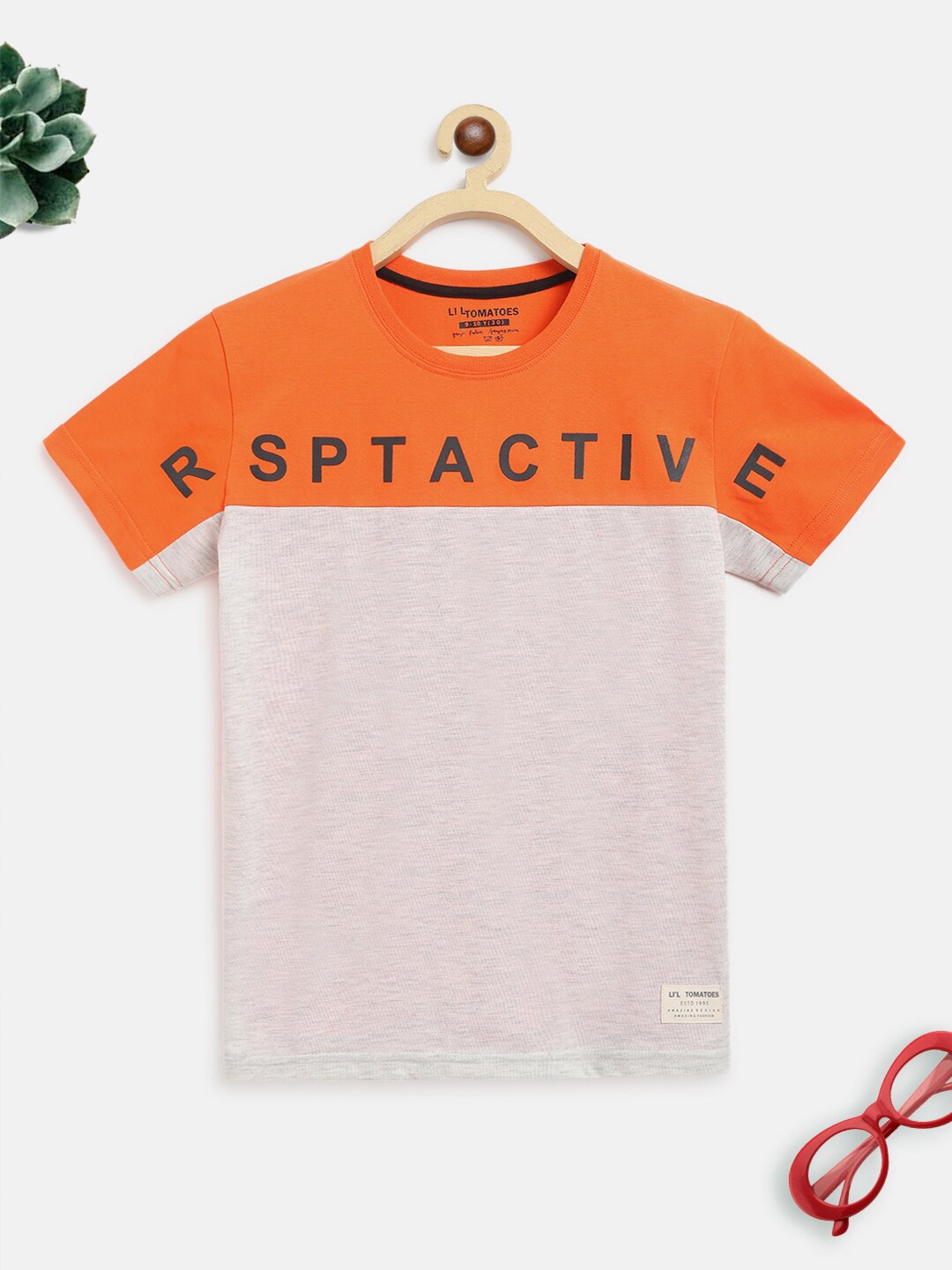 Lil Tomatoes Boys Orange Typography Printed T-shirt