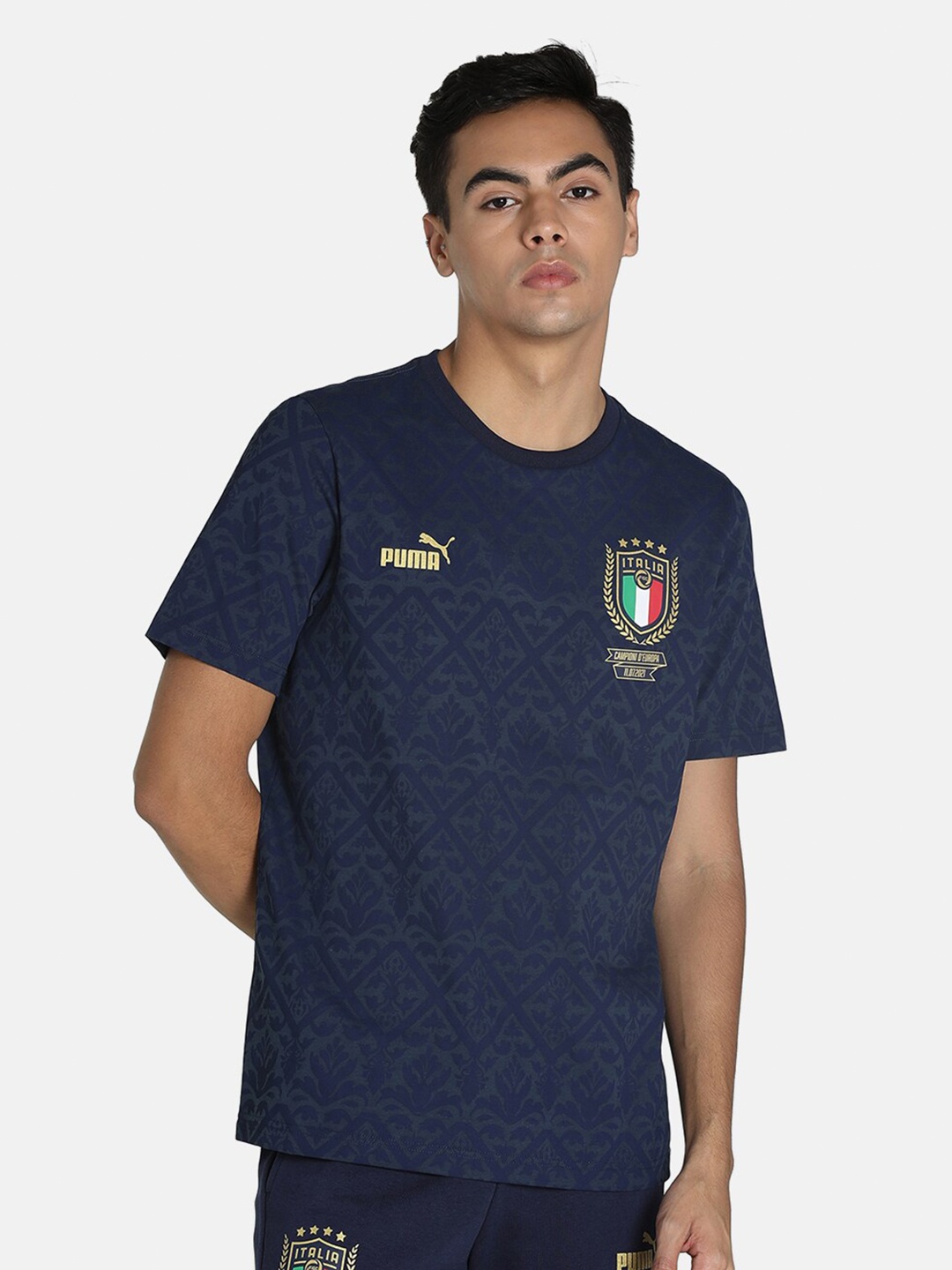 Puma Men Navy Blue Printed Cotton T-shirt