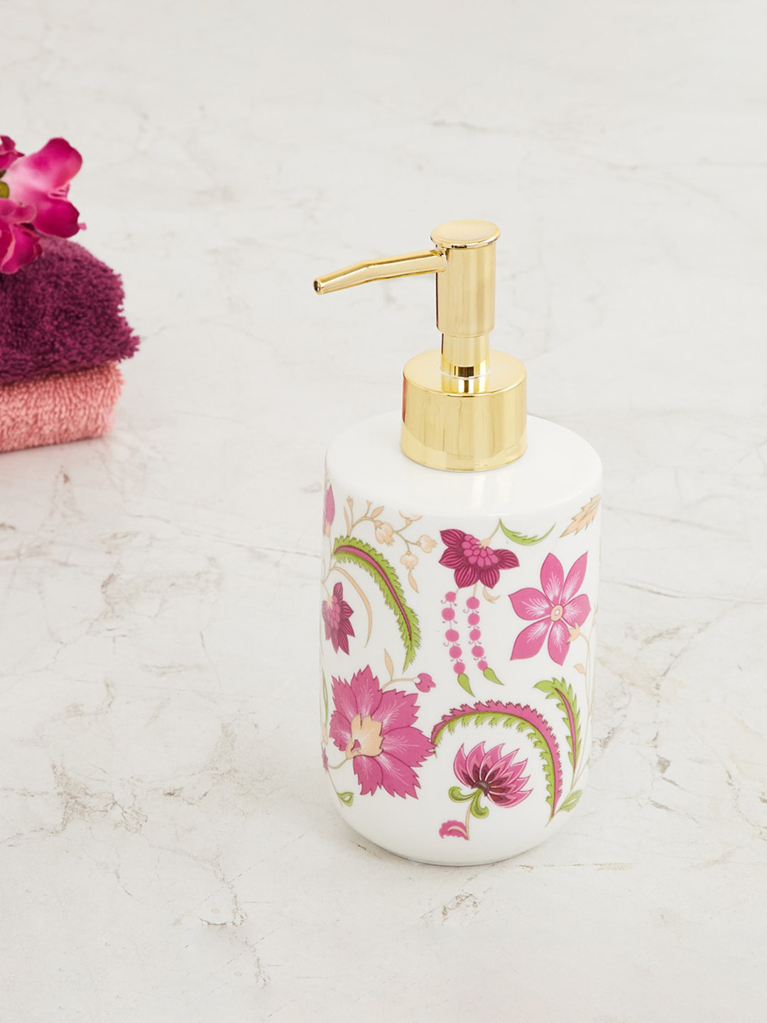 Home Centre White & Pink Art of Asia-Royal Retreat Printed Round Ceramic Soap Dispenser
Home Centre White & Pink Art of Asia-Royal Retreat Printed Round Ceramic Soap Dispenser