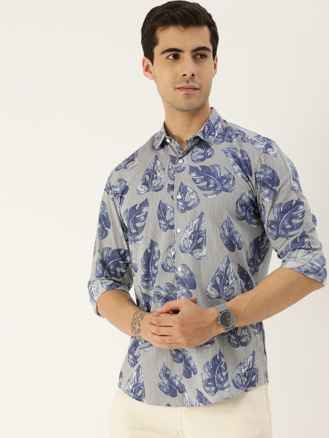 Bene Kleed Slim Fit Pinstripes Striped Tropical Pure Cotton Casual Shirt, White
Bene Kleed Slim Fit Pinstripes Striped Tropical Pure Cotton Casual Shirt, White