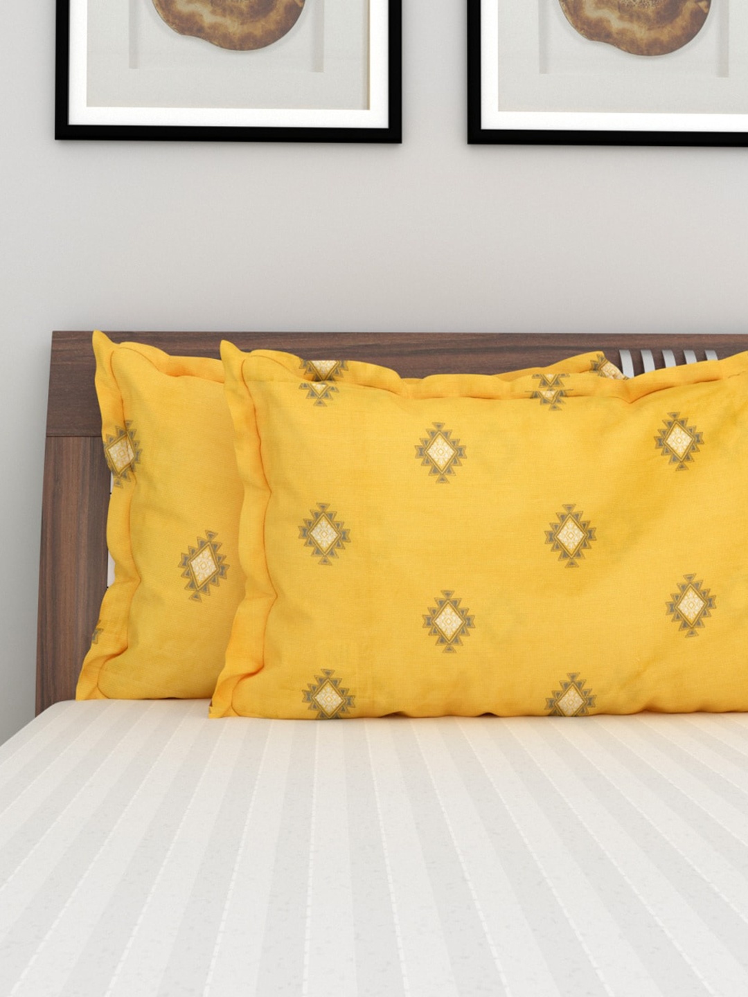 Home Centre Set Of 2 Pure Cotton Pillow Covers, Yellow